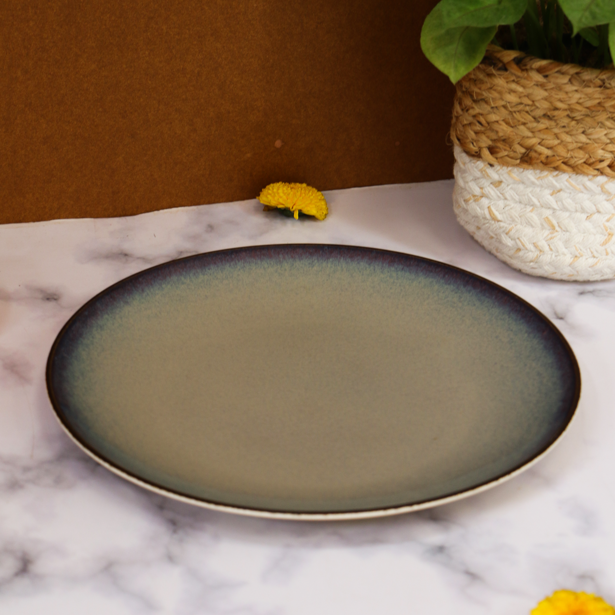 AMBI Heavy Stoneware Blue Deep Plate 11 inches I Microwave safe | Ideal for Gifting | Set of 1