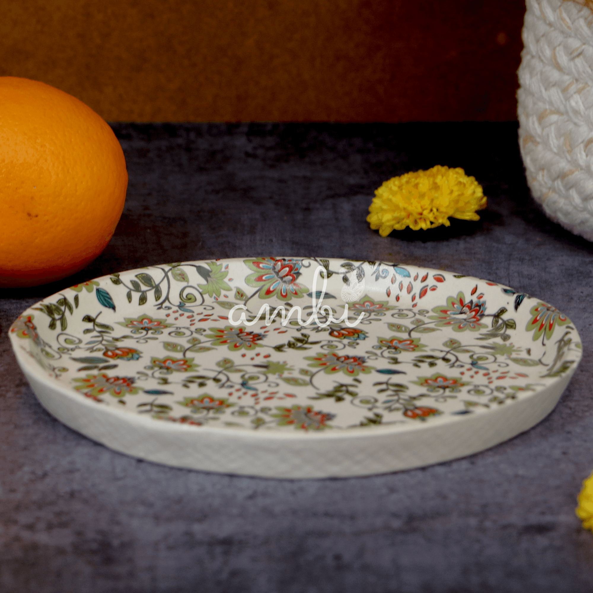 Ambi Stoneware Nature Decal Snack Plate 7 inch | Set of 2