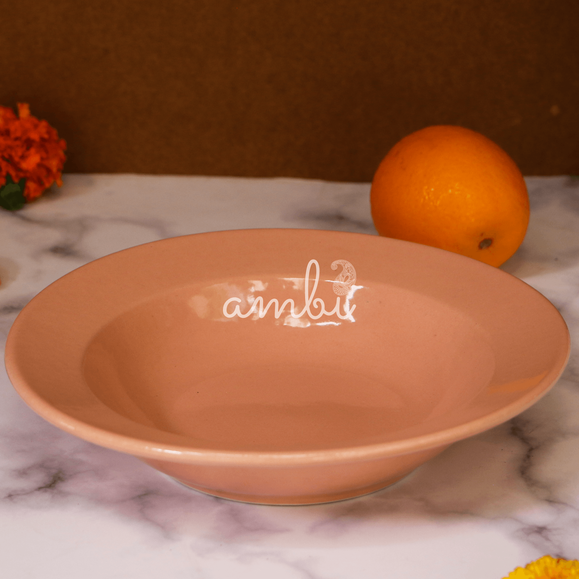 Ambi Heavy Stoneware Peach Deep Pasta Plate 8.5 inches | Set of 1