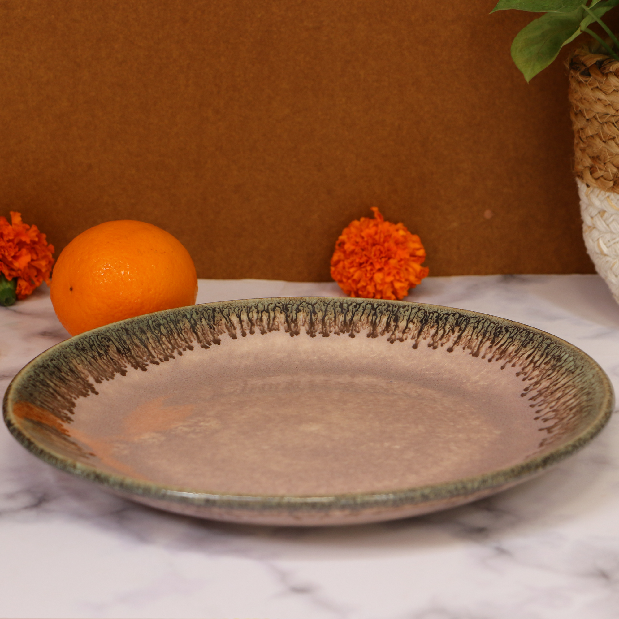 Ambi Heavy Stoneware Glazed Plate 10.5 inches | Kabab Plater | Salad Plate | Decorative Plate