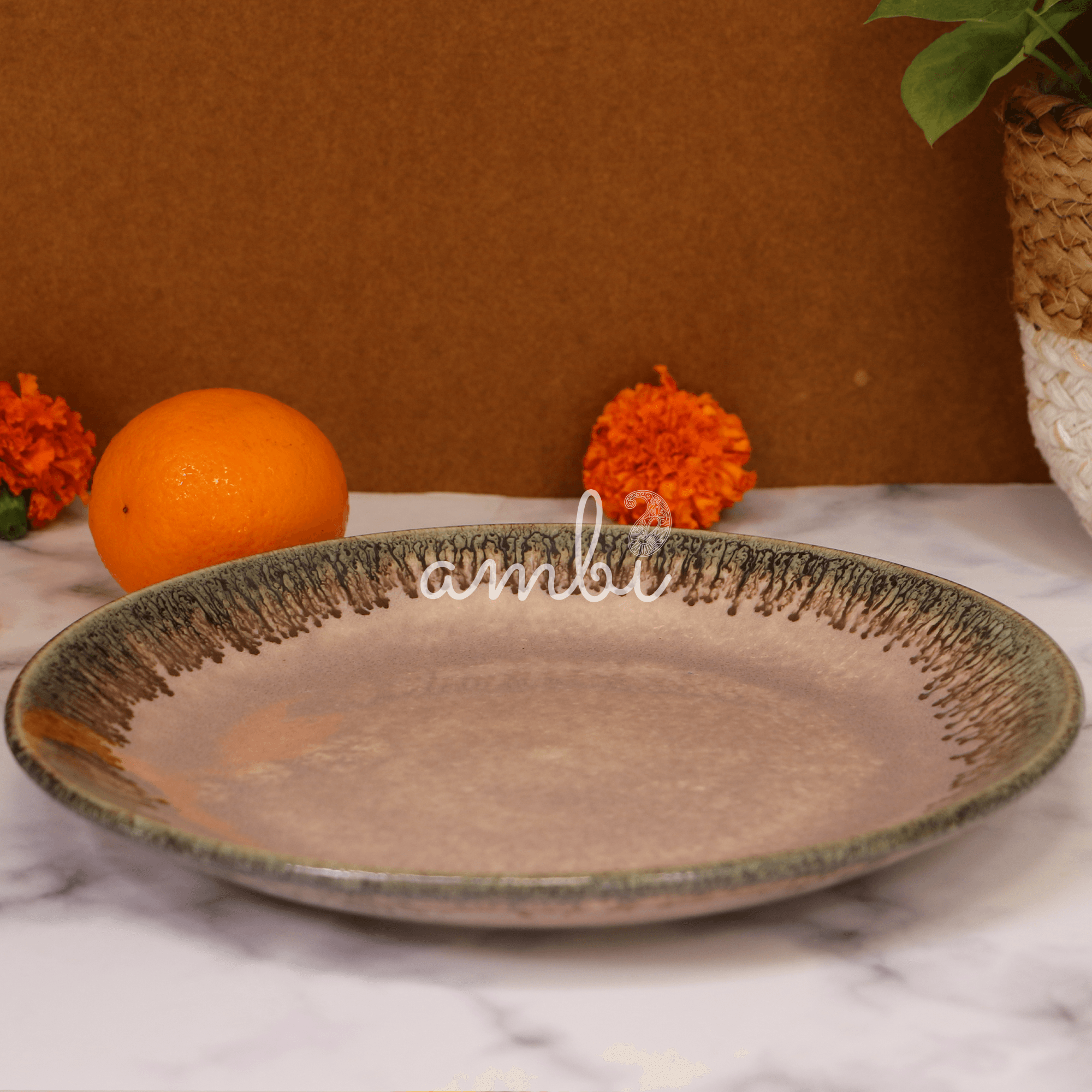 Ambi Heavy Stoneware Glazed Plate 10.5 inches | Kabab Plater | Salad Plate | Decorative Plate