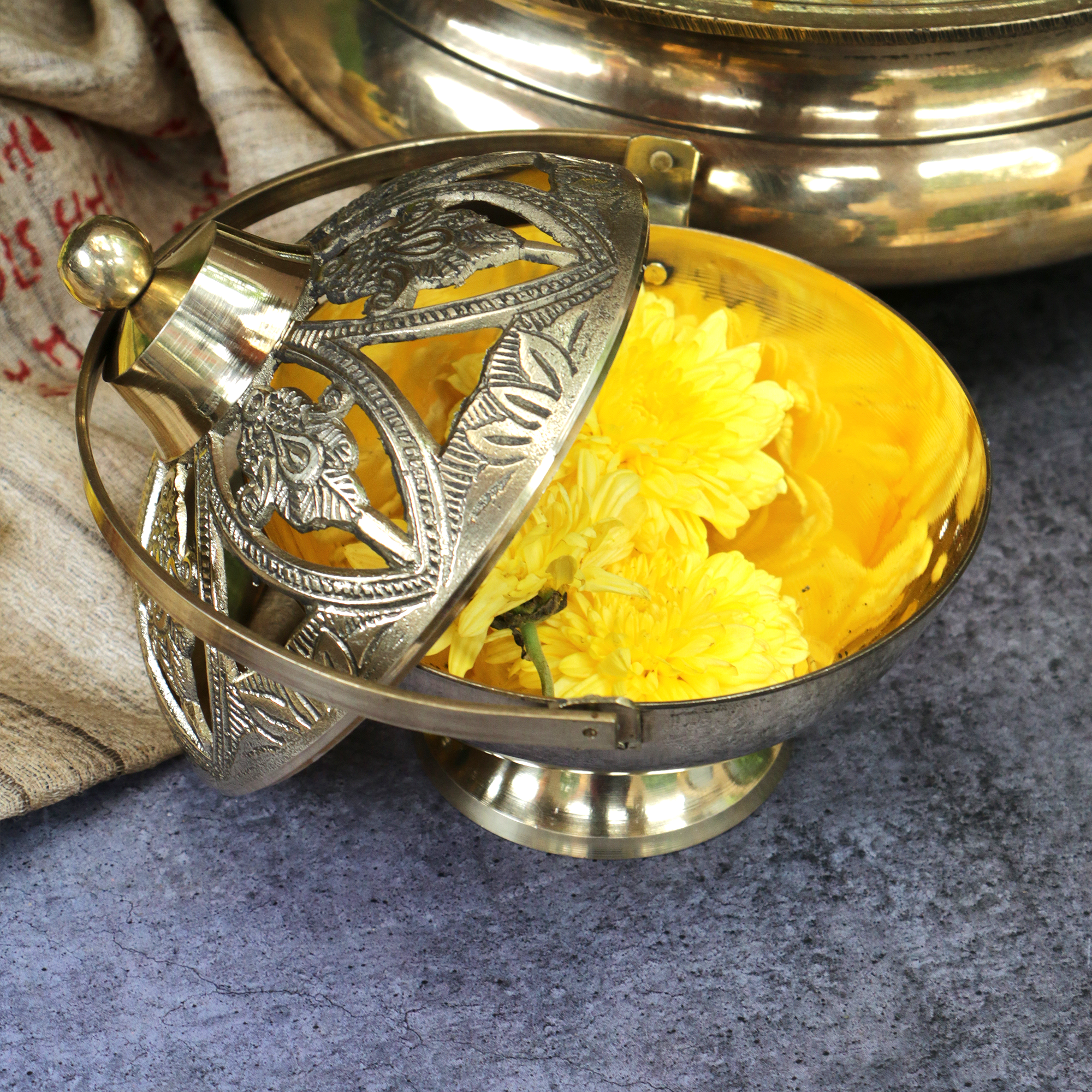 Kamandalam Brass Dhuni Loban Sambrani Incense Burner with Hanging Arm- A Masterpiece