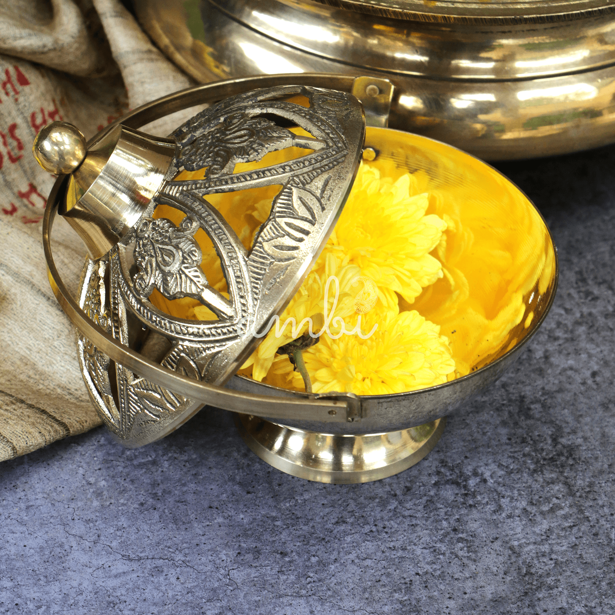 Kamandalam Brass Dhuni Loban Sambrani Incense Burner with Hanging Arm- A Masterpiece