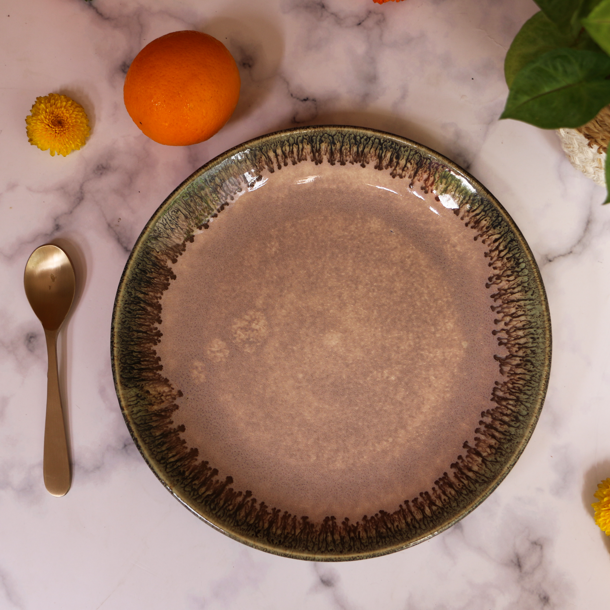 Ambi Heavy Stoneware Glazed Plate 10.5 inches | Kabab Plater | Salad Plate | Decorative Plate