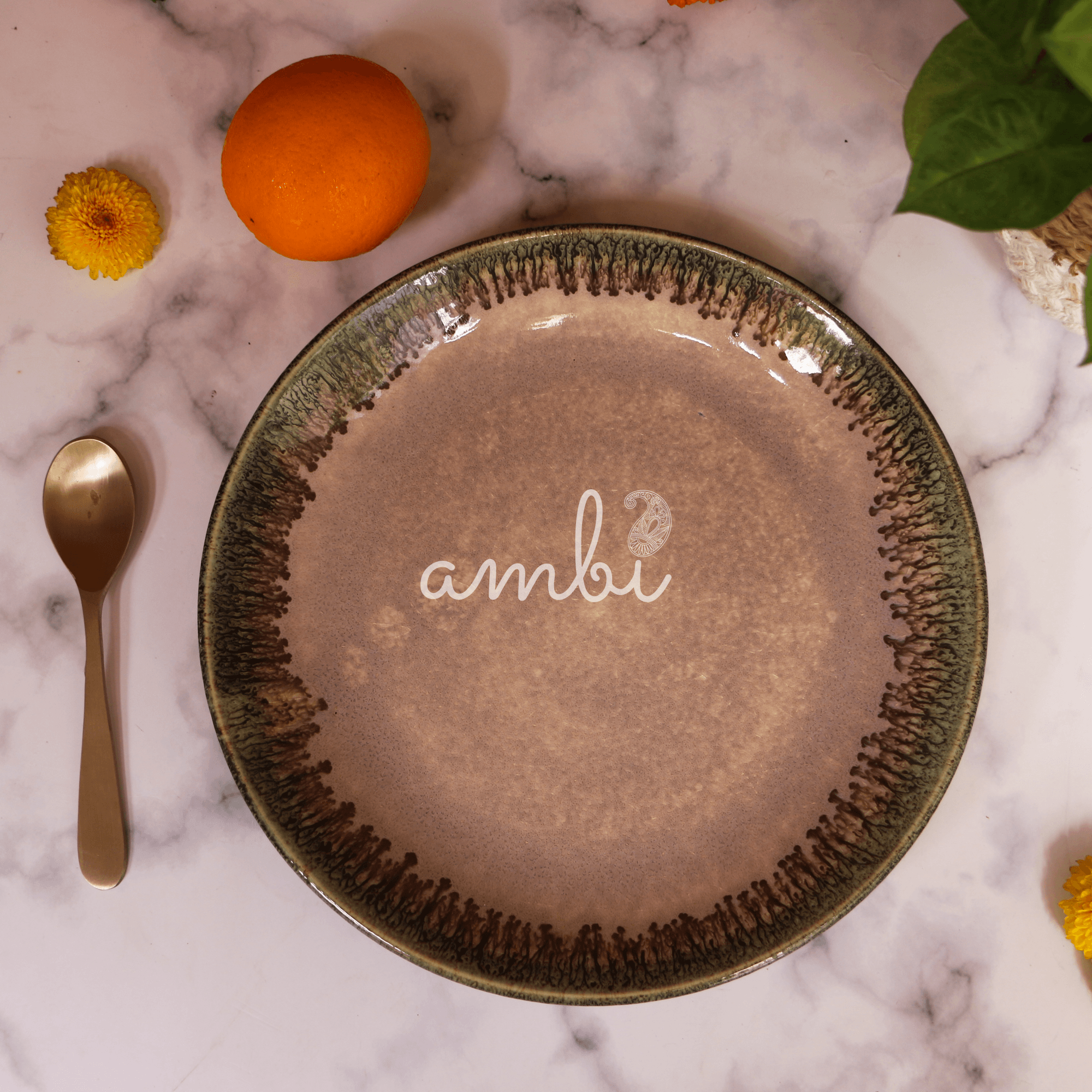 Ambi Heavy Stoneware Glazed Plate 10.5 inches | Kabab Plater | Salad Plate | Decorative Plate