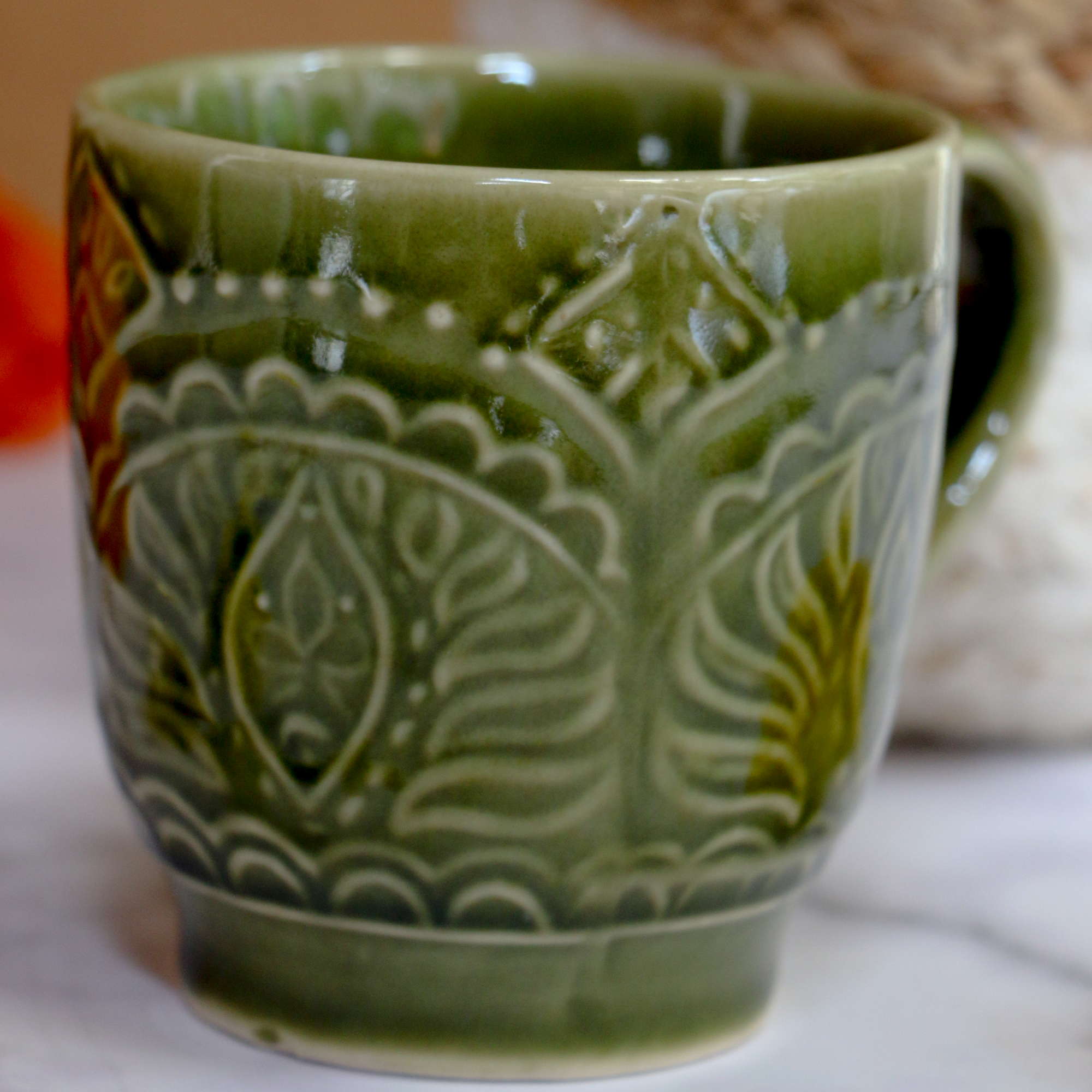 Ambi Stoneware Glazed Green Coffee Mugs 250 ml | Set of 2