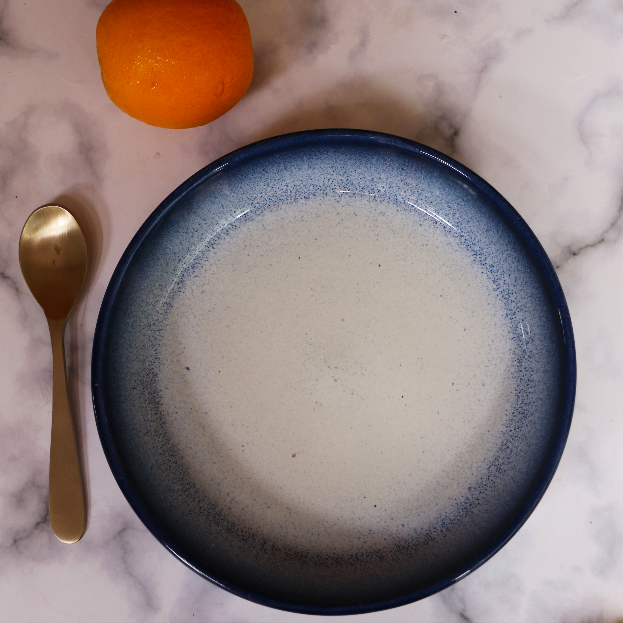 AMBI Heavy Stoneware Blue Deep Plate 8.5 inches I Microwave safe | Ideal for Gifting | Salad Plate | kitchadi Plate | Serving Plate