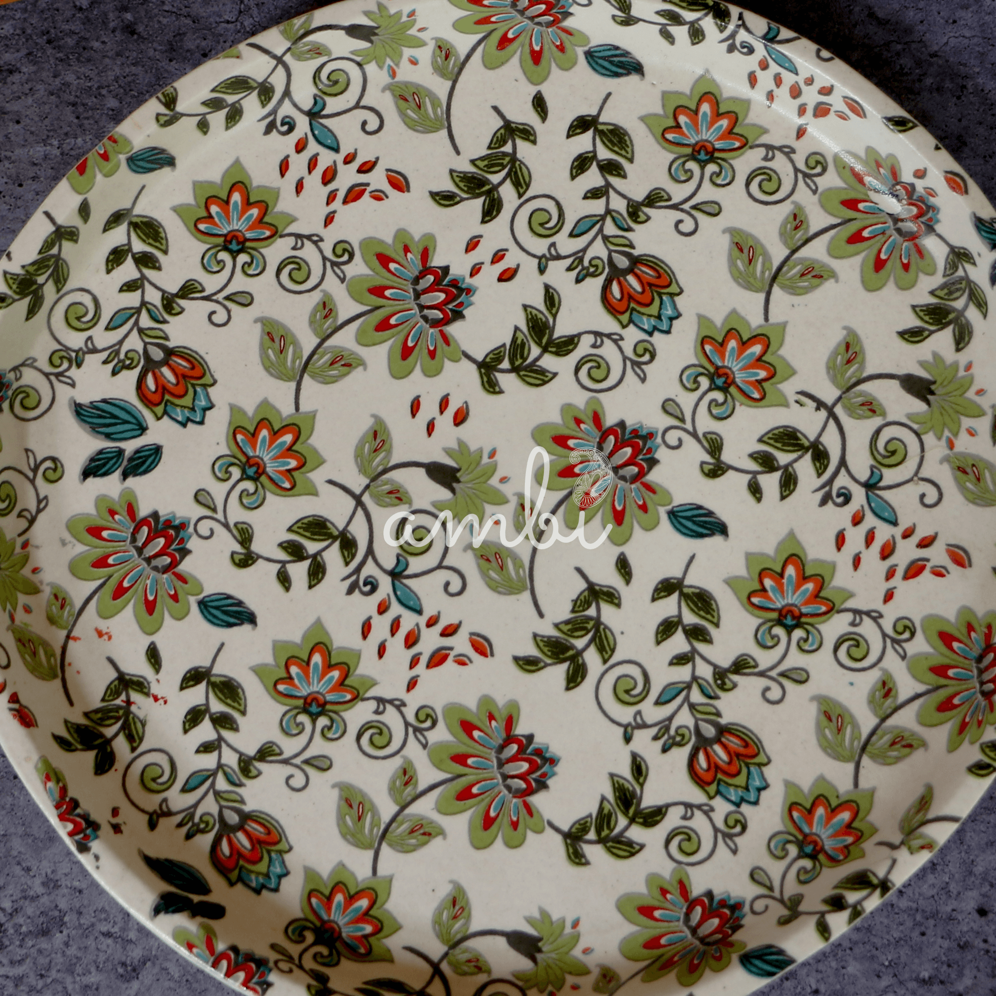 Ambi Stoneware Nature Decal Snack Plate 7 inch | Set of 2