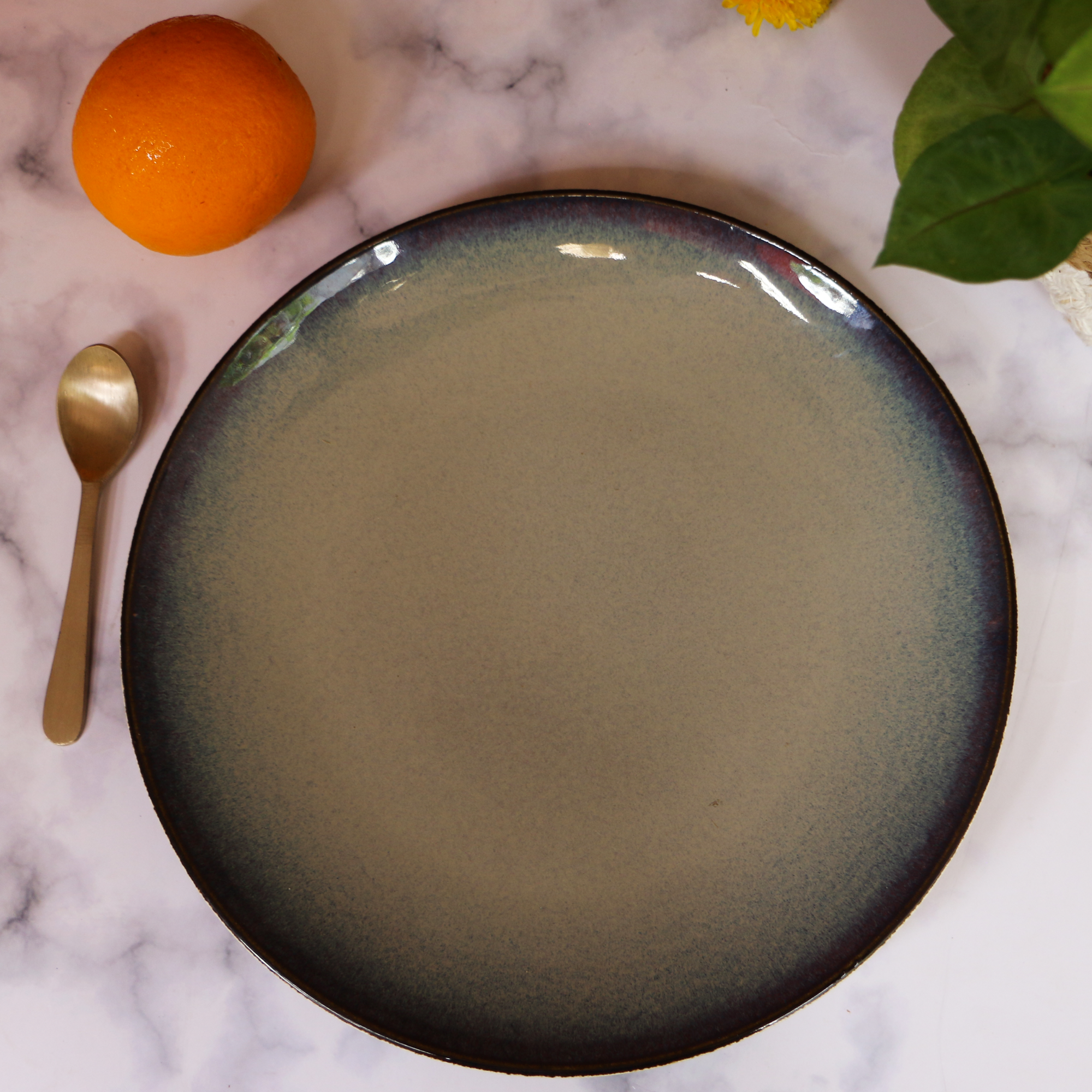 AMBI Heavy Stoneware Blue Deep Plate 11 inches I Microwave safe | Ideal for Gifting | Set of 2