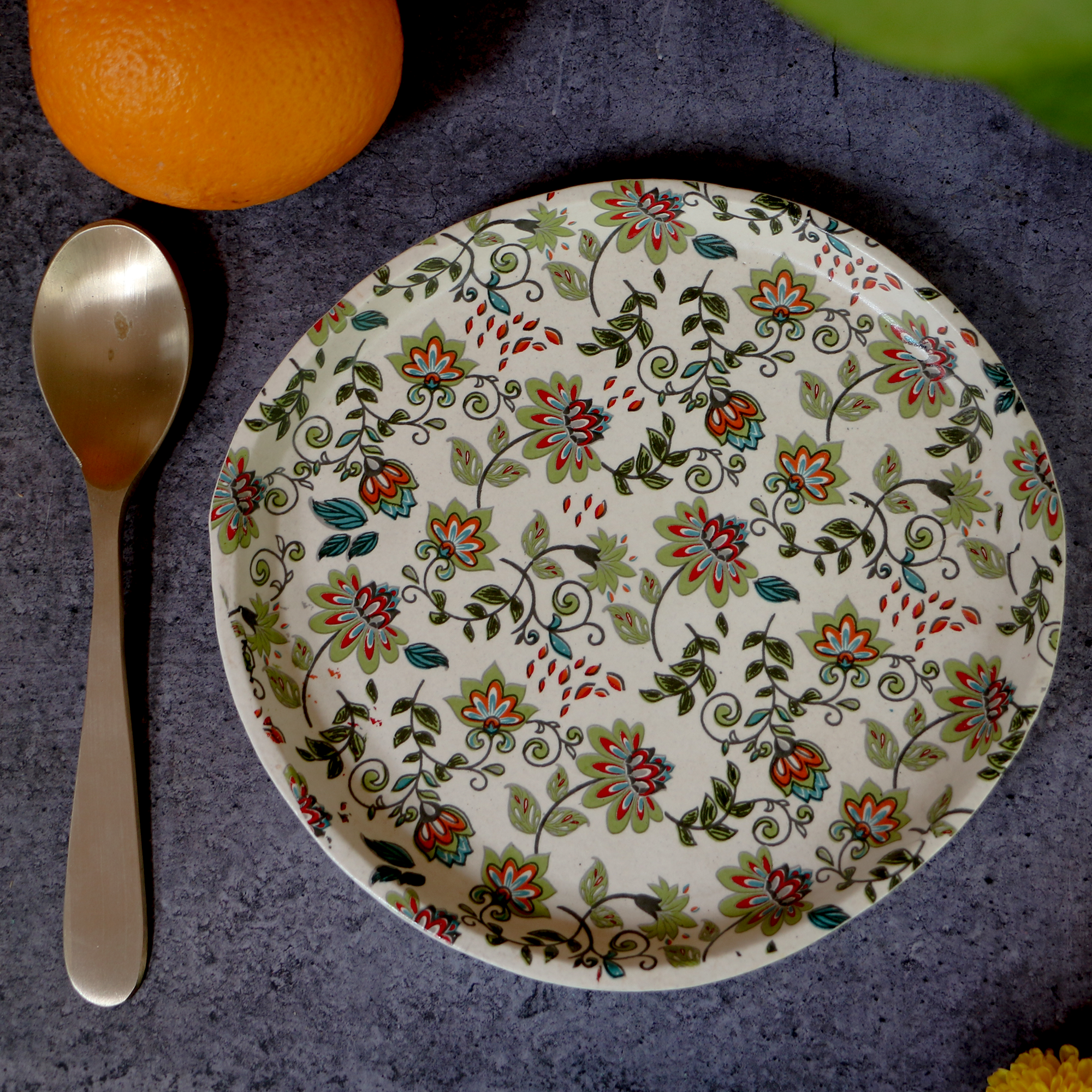 Ambi Stoneware Nature Decal Snack Plate 7 inch | Set of 2