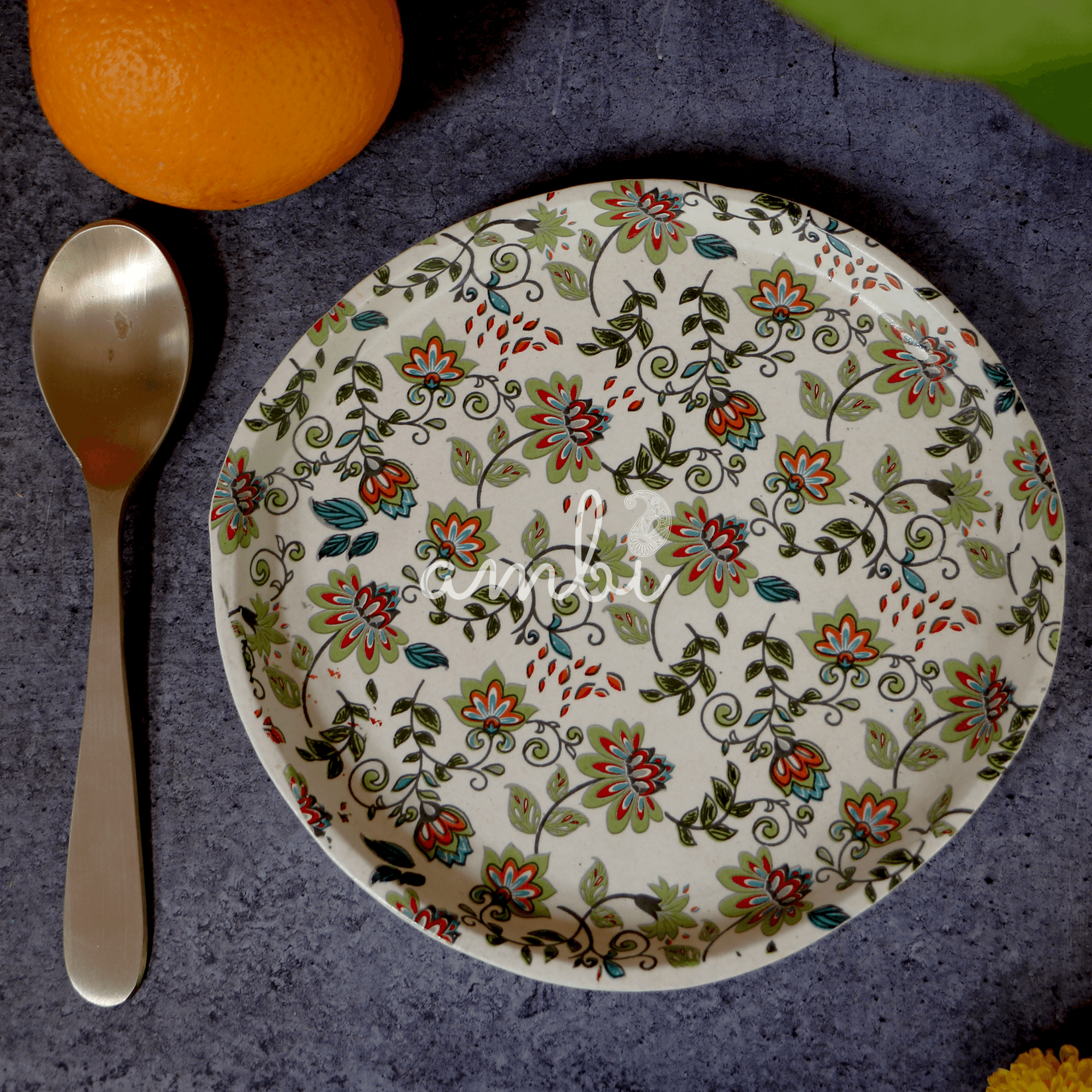 Ambi Stoneware Nature Decal Snack Plate 7 inch | Set of 2