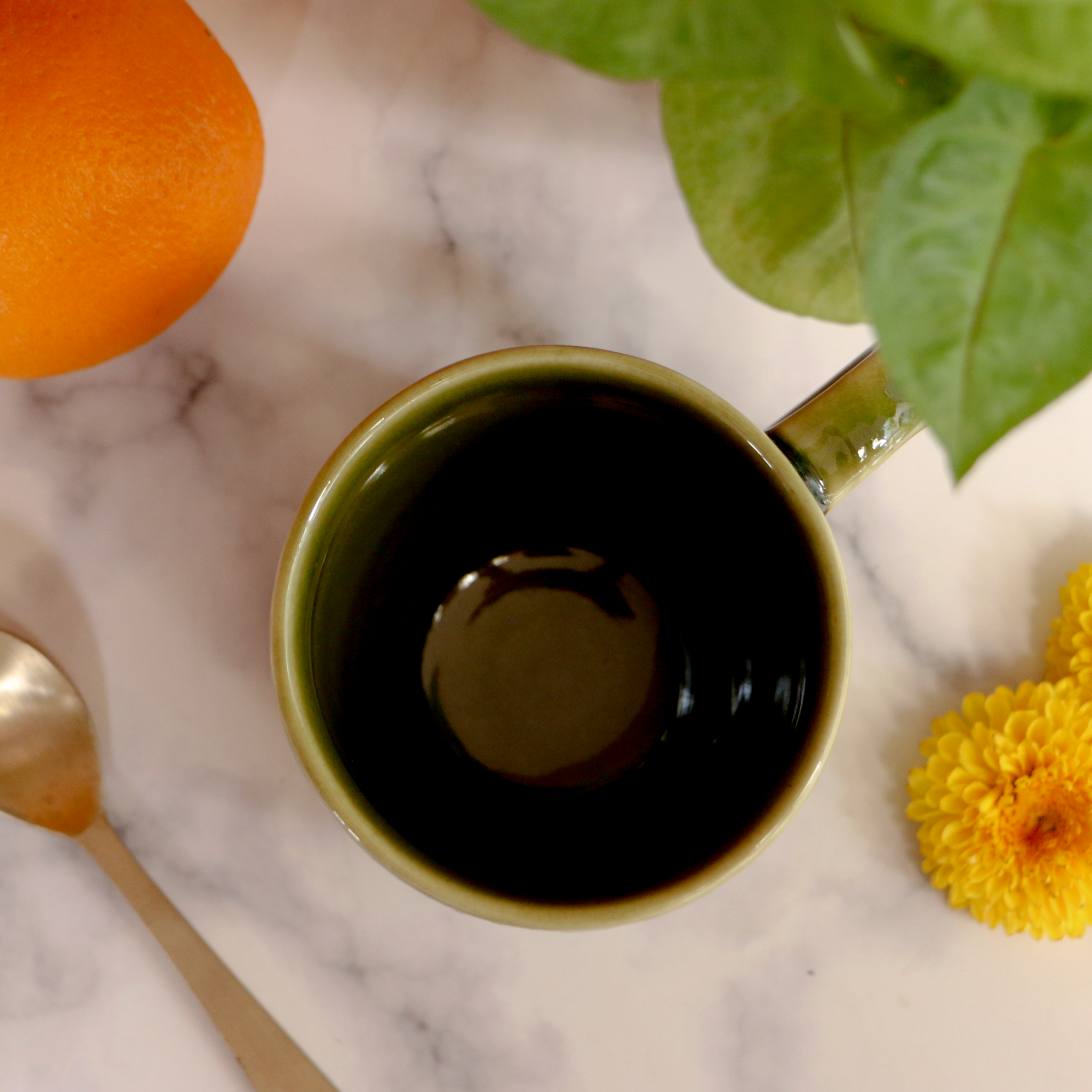 Ambi Stoneware Glazed Green Coffee Mugs 250 ml | Set of 2