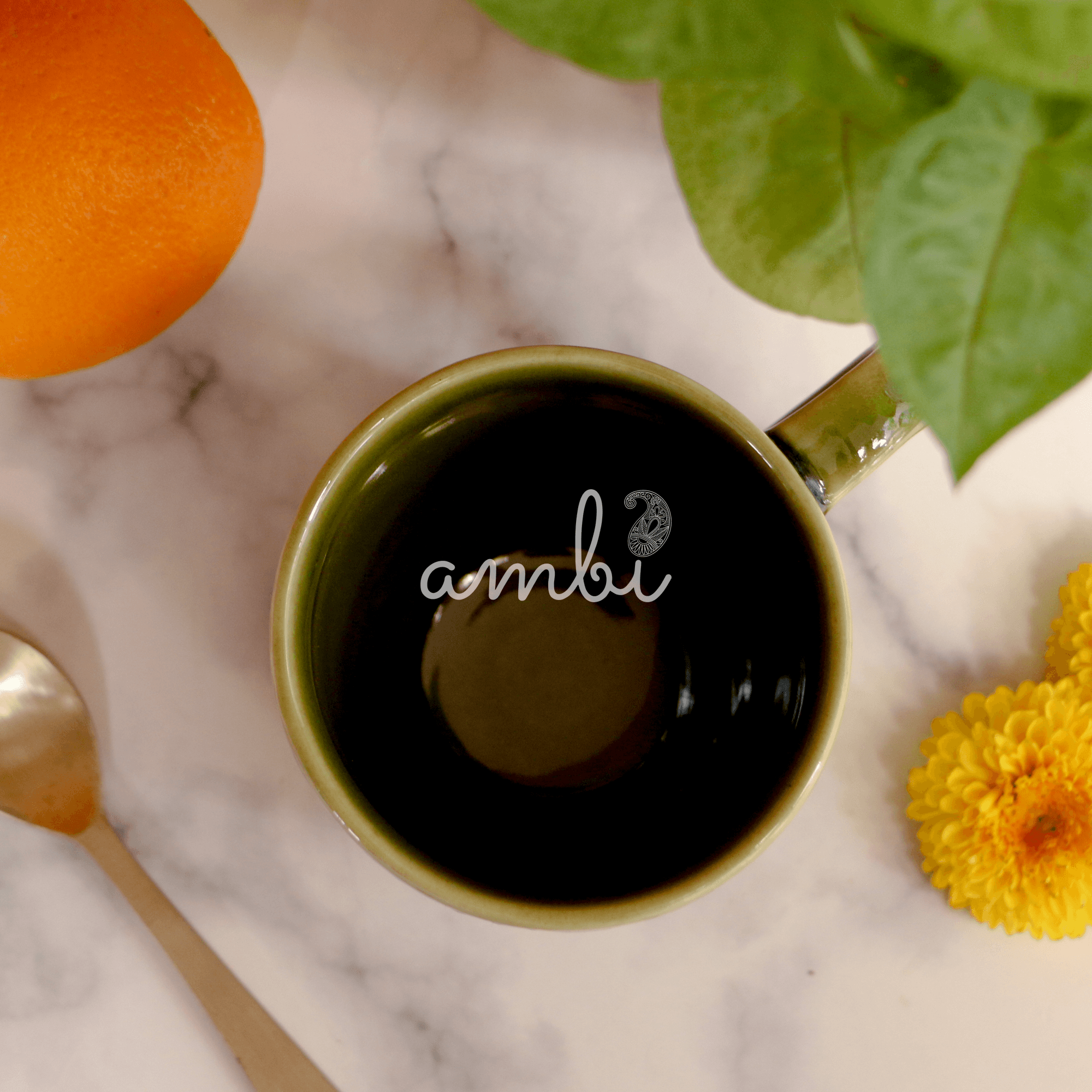 Ambi Stoneware Glazed Green Coffee Mugs 250 ml | Set of 2