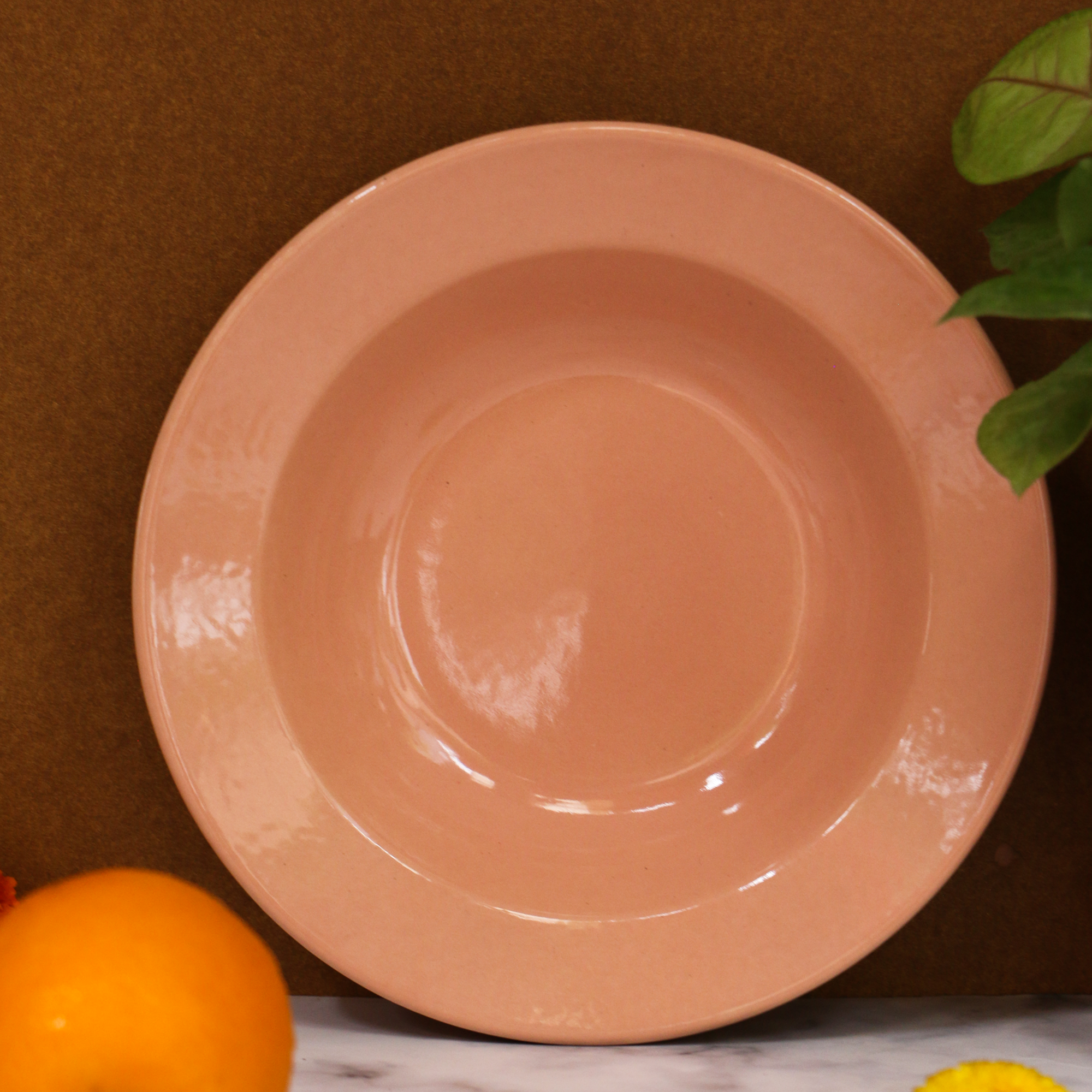 Ambi Heavy Stoneware Peach Deep Pasta Plate 8.5 inches | Set of 2