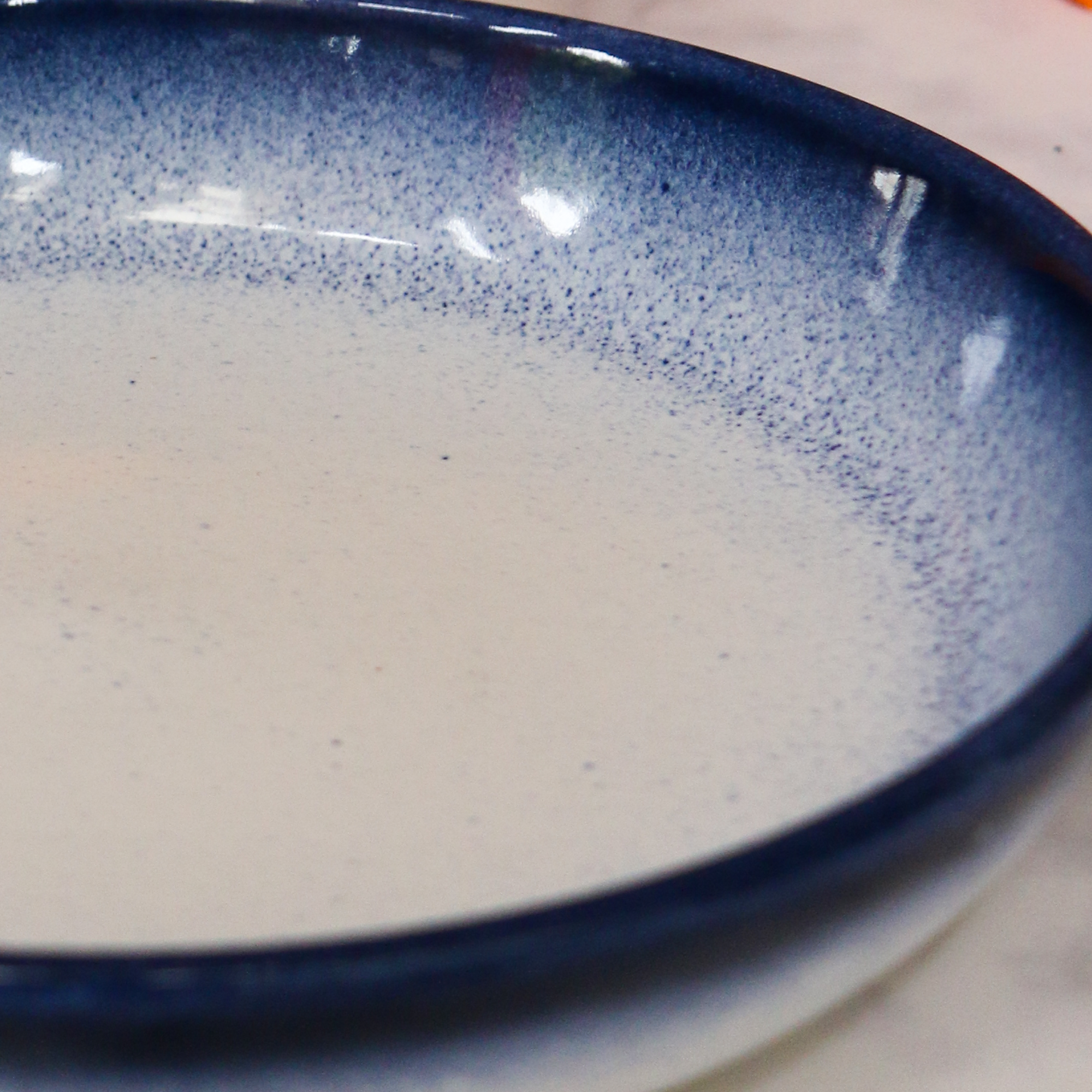 AMBI Heavy Stoneware Blue Deep Plate 8.5 inches I Microwave safe | Ideal for Gifting | Salad Plate | kitchadi Plate | Serving Plate