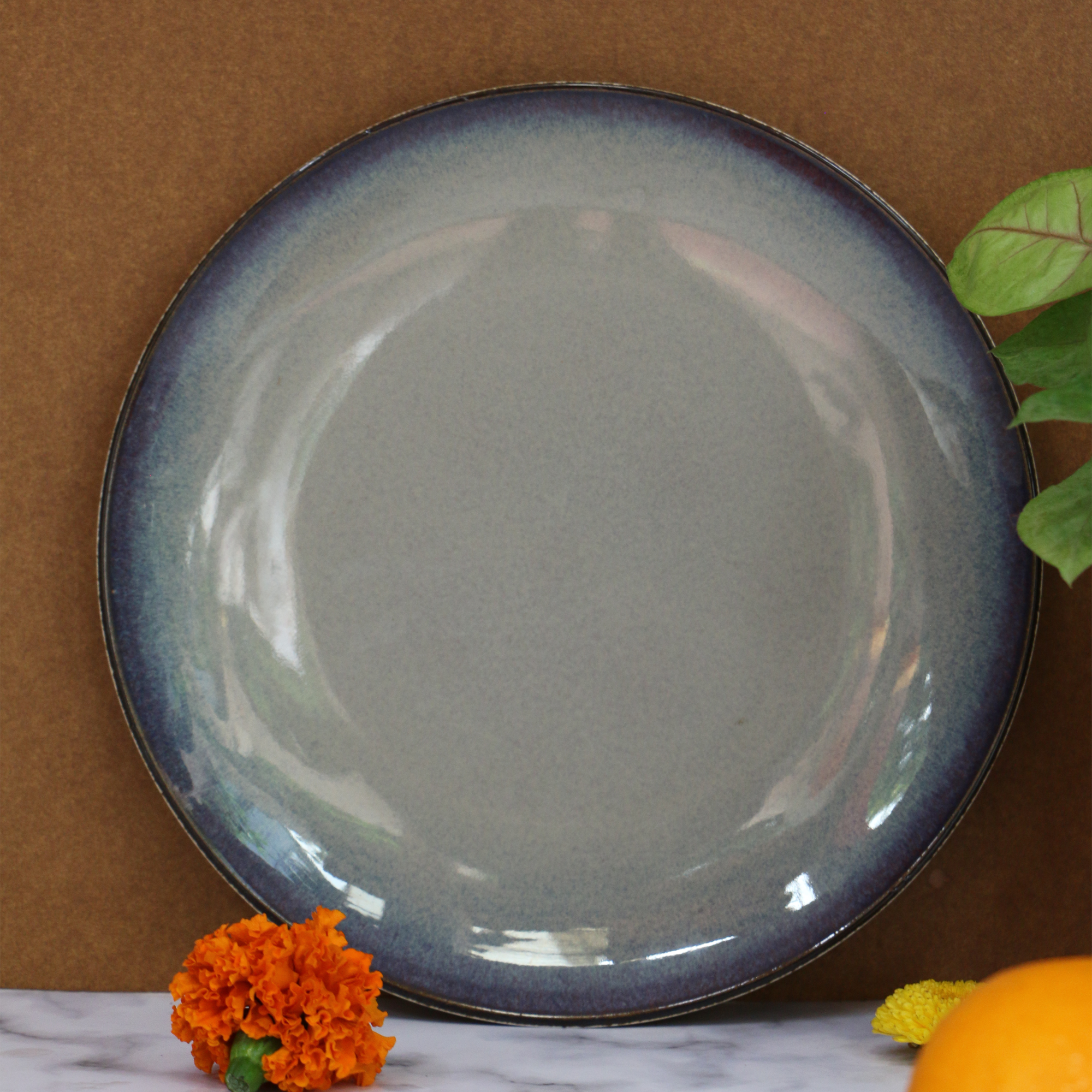AMBI Heavy Stoneware Blue Deep Plate 11 inches I Microwave safe | Ideal for Gifting | Set of 1