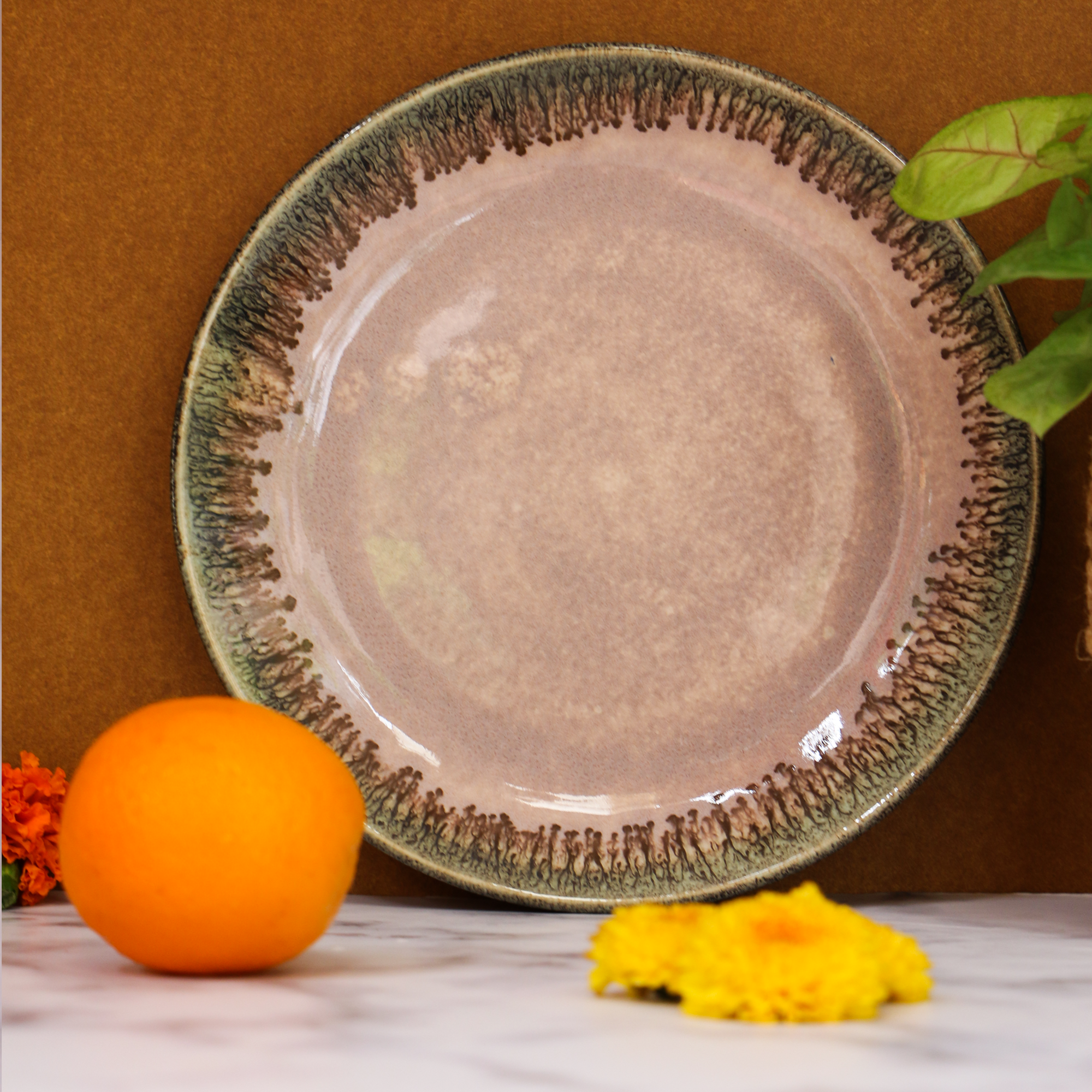 Ambi Heavy Stoneware Glazed Plate 10.5 inches | Kabab Plater | Salad Plate | Decorative Plate