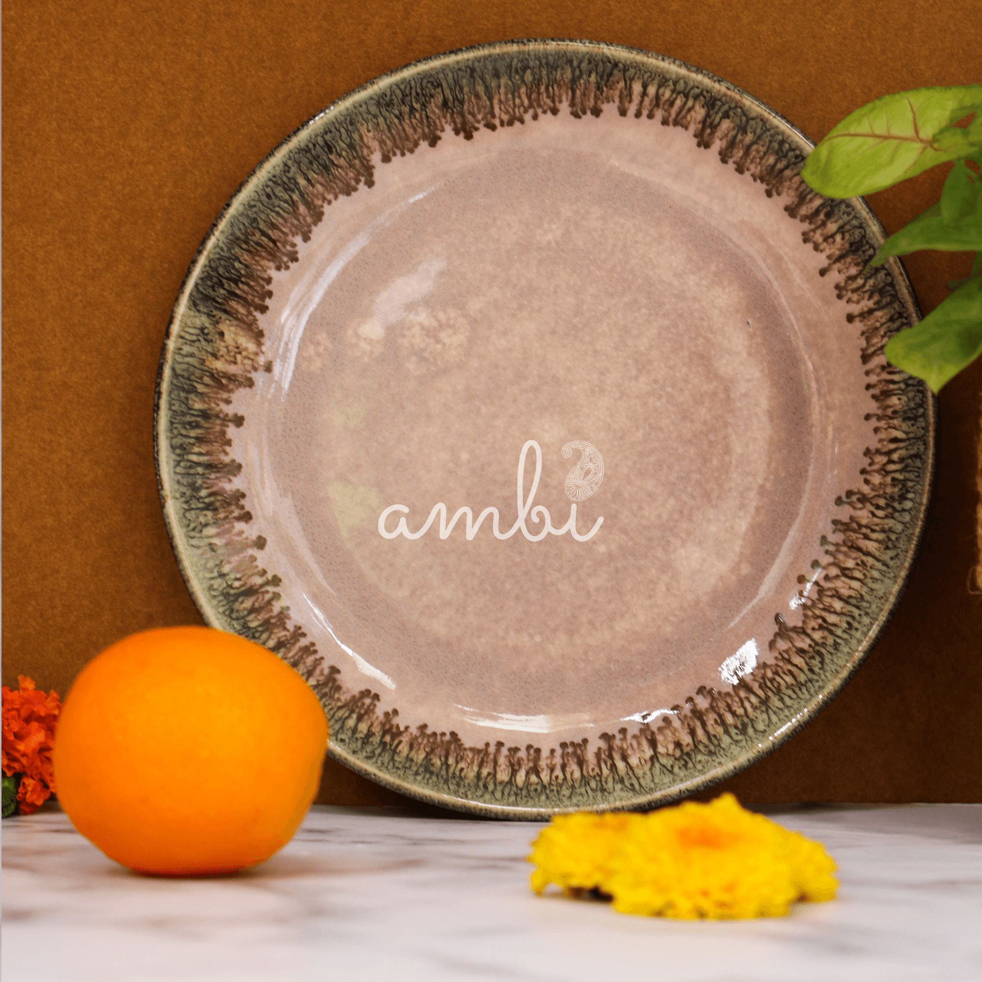 Ambi Heavy Stoneware Glazed Plate 10.5 inches | Kabab Plater | Salad Plate | Decorative Plate