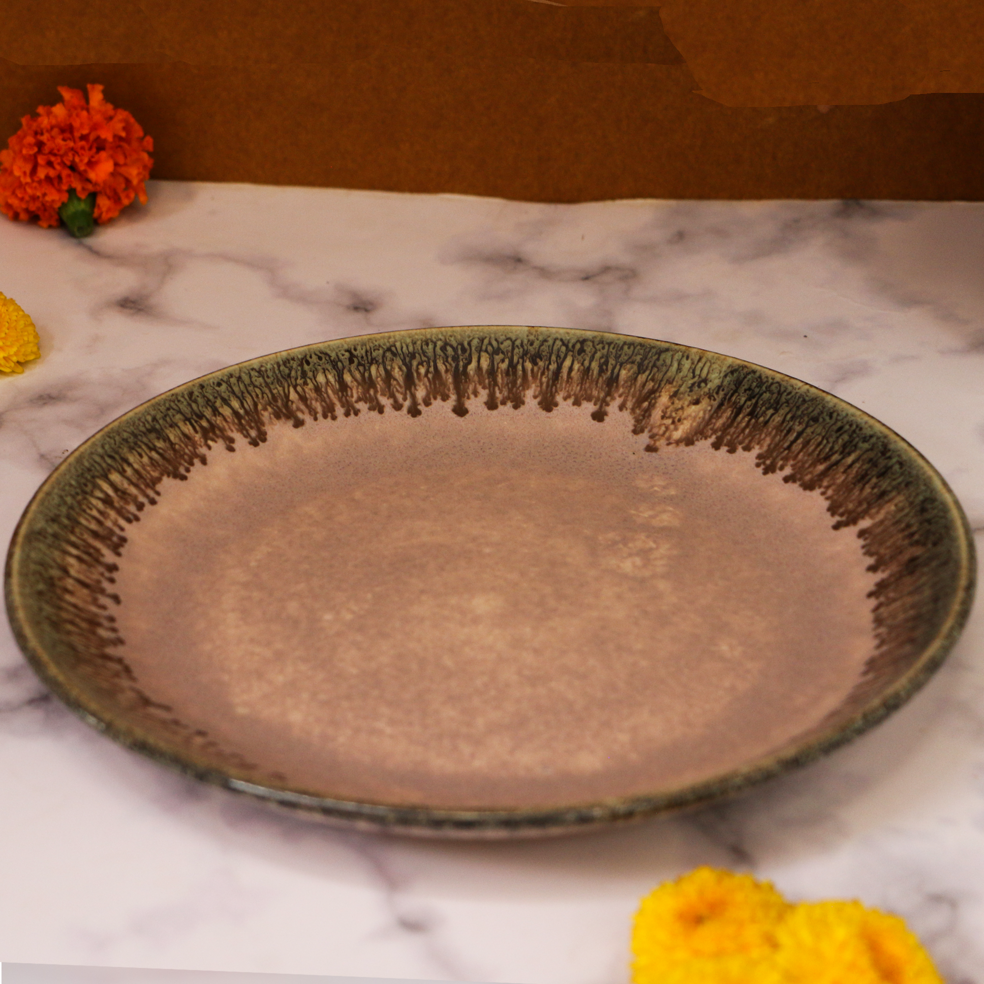 Ambi Heavy Stoneware Glazed Plate 10.5 inches | Kabab Plater | Salad Plate | Decorative Plate