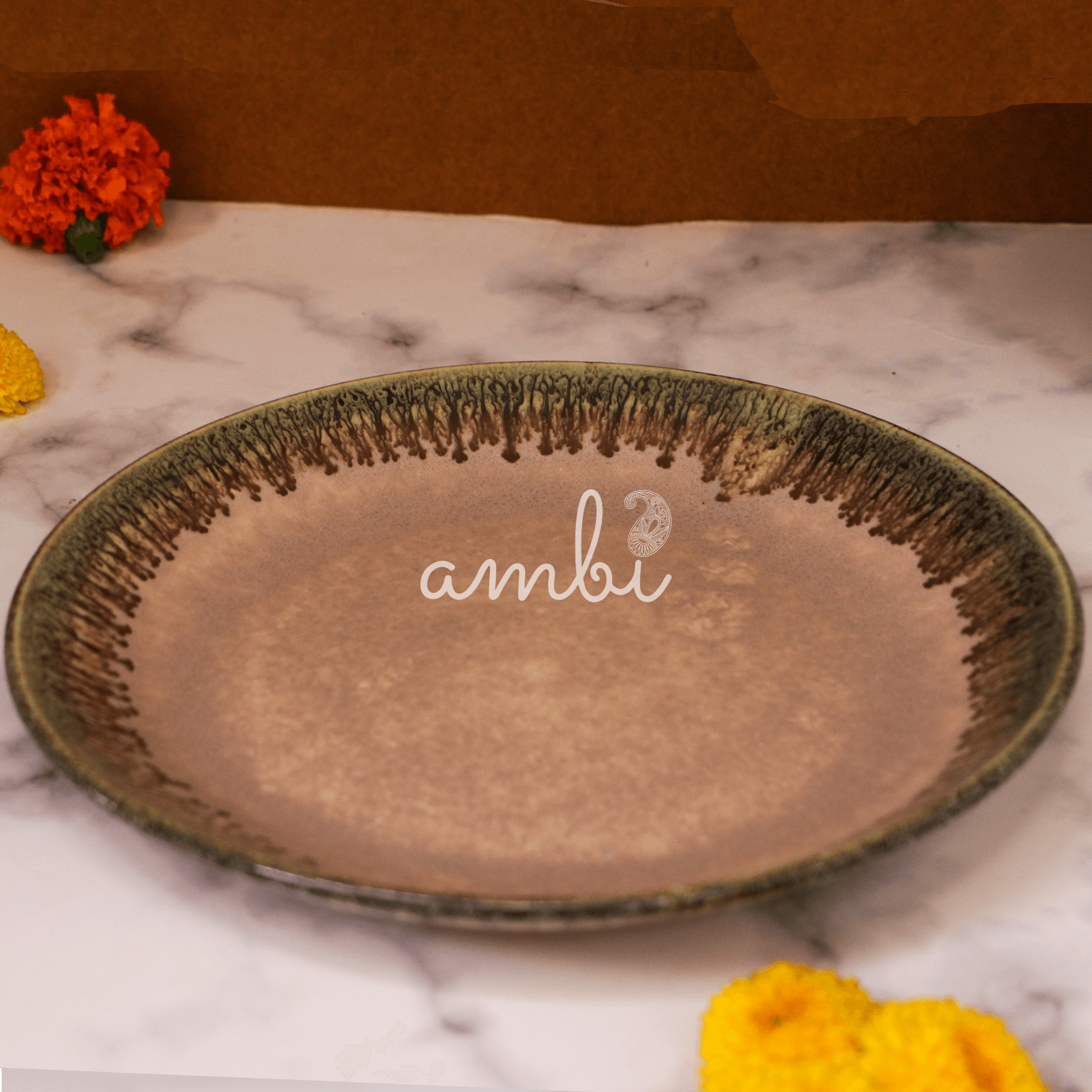 Ambi Heavy Stoneware Glazed Plate 10.5 inches | Kabab Plater | Salad Plate | Decorative Plate