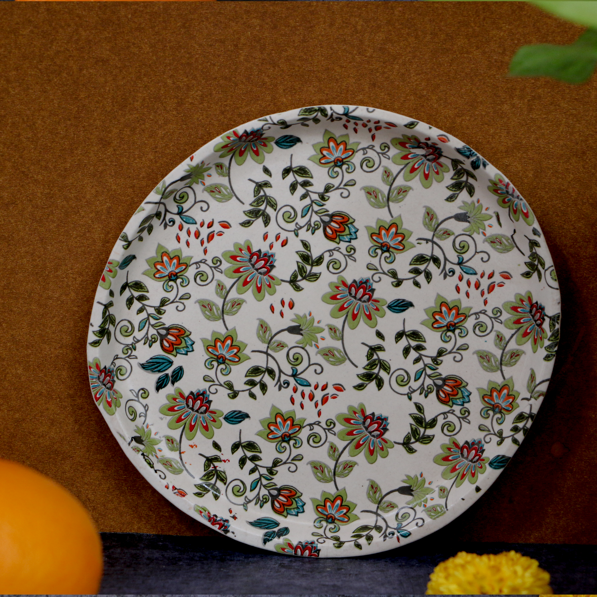 Ambi Stoneware Nature Decal Snack Plate 7 inch | Set of 2