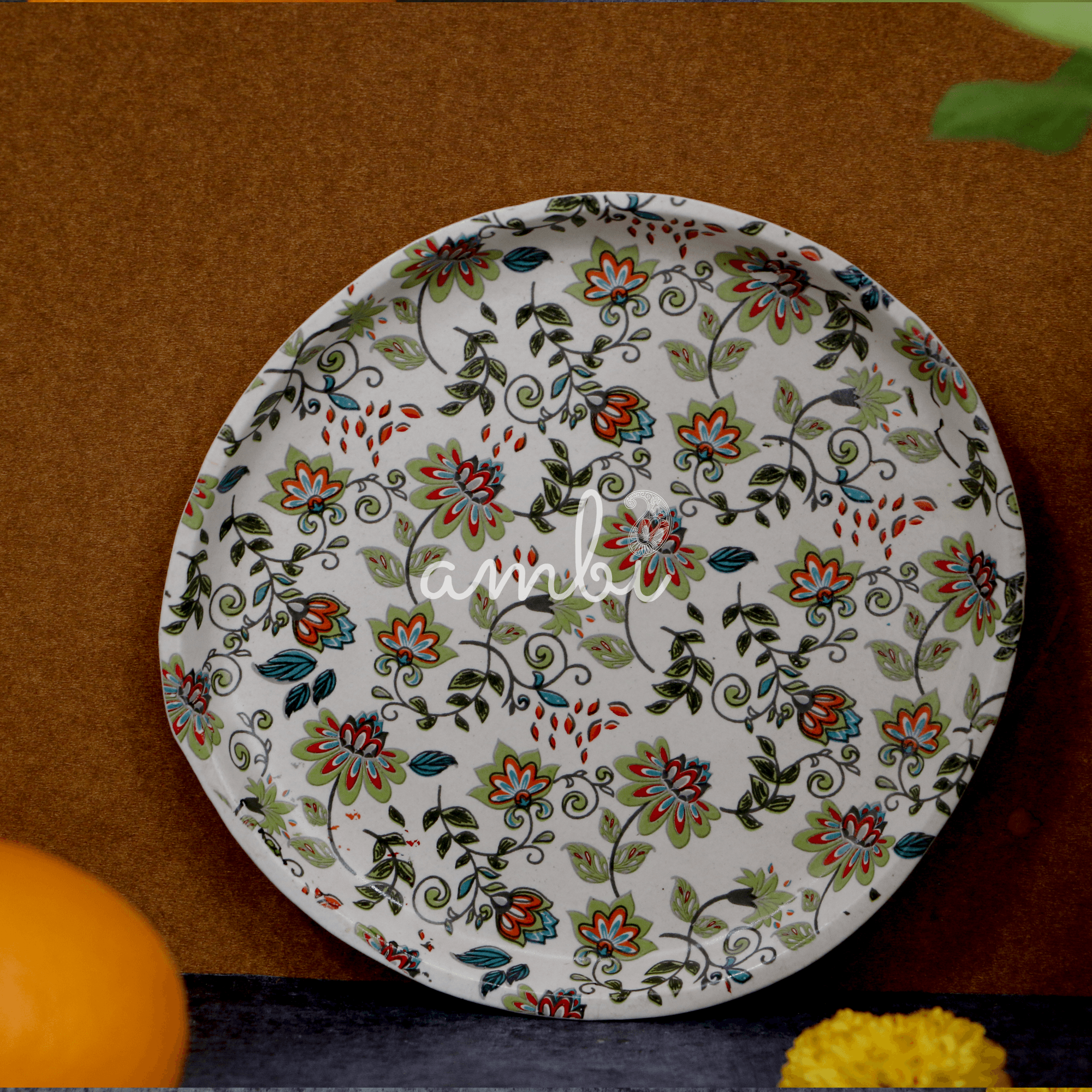 Ambi Stoneware Nature Decal Snack Plate 7 inch | Set of 2