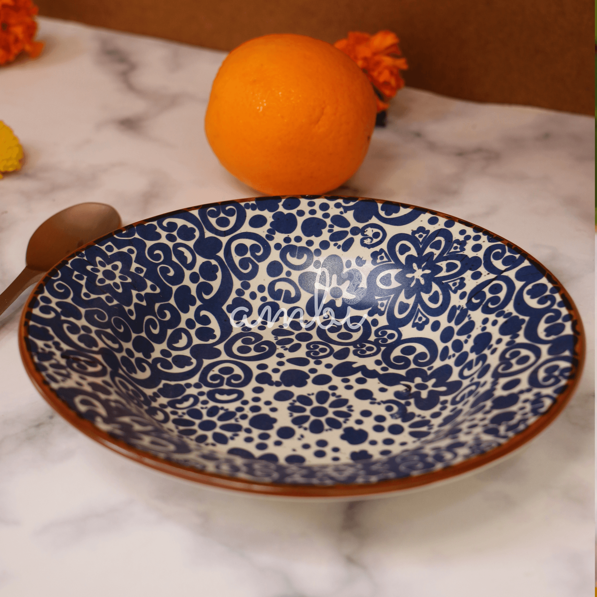 AMBI Stoneware Decal Deep Plate 7inch Diameter I Microwave safe | Ideal for Gifting