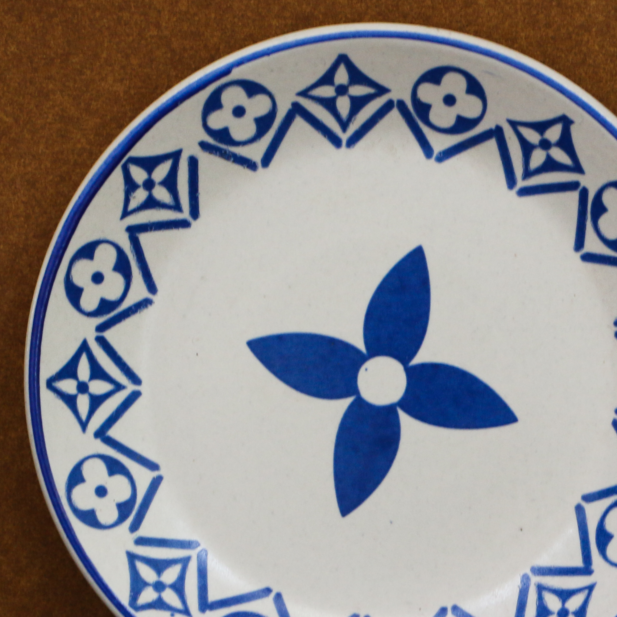 Ambi Heavy Stoneware Blue Decal Small Snack Plate 5 inches Set of 2