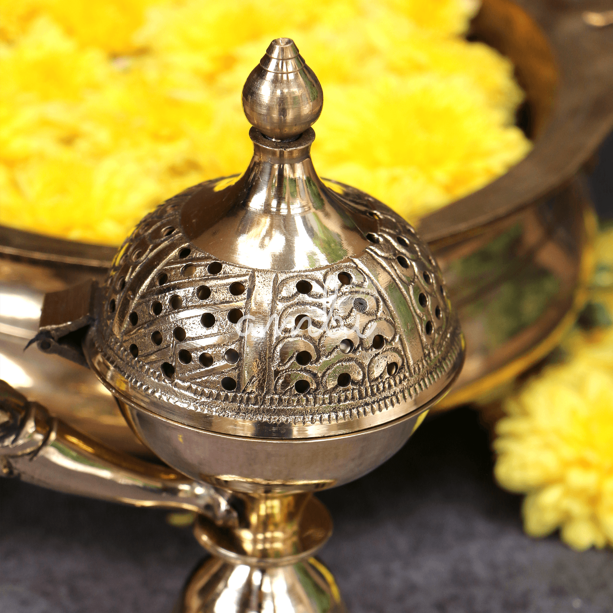 Intricate Brass Dhuni Loban Sambrani Incense Burner with Long Handle - A Masterpiece