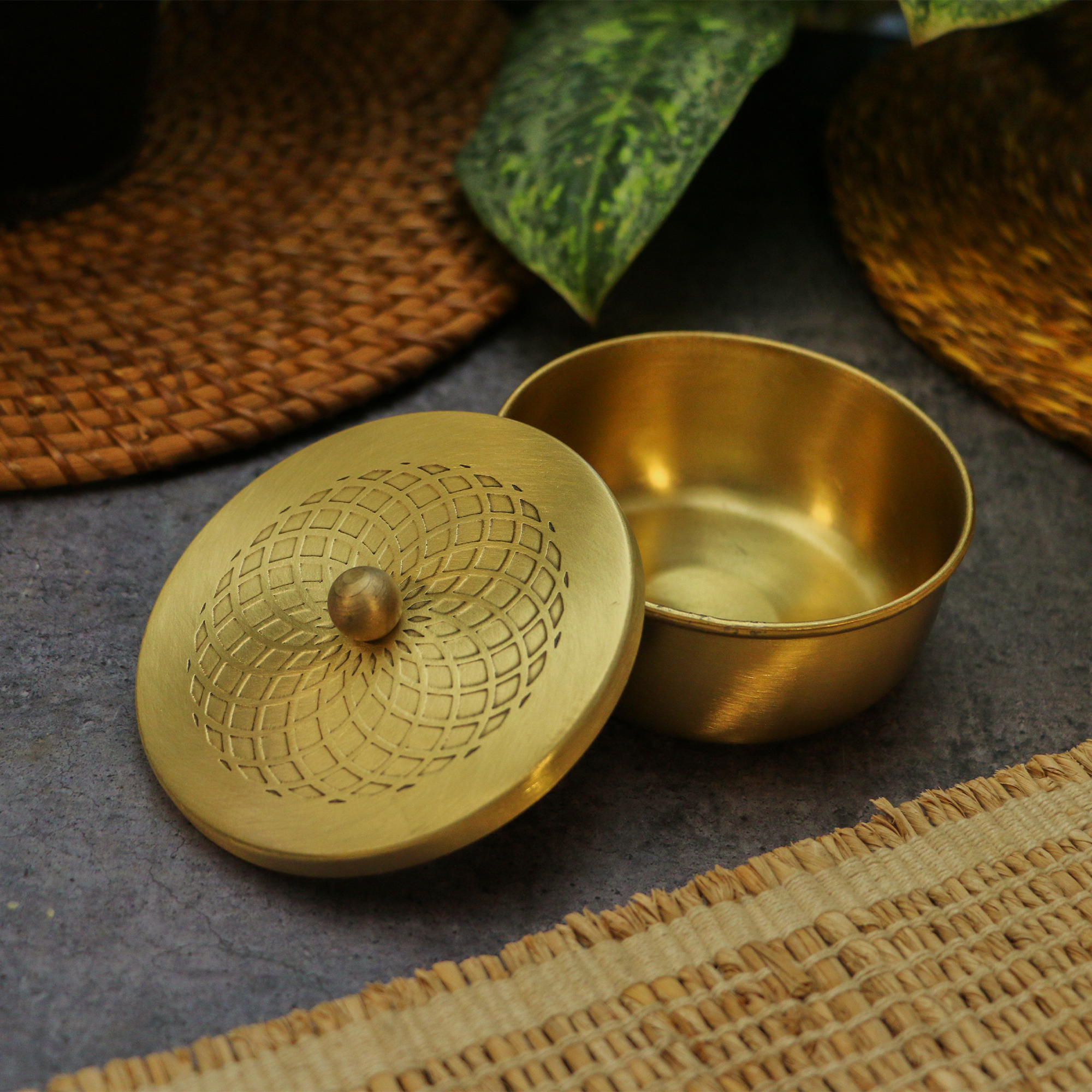 Pure Brass Small Nut / Trinket Jar Box - 3.5 inches Diameter - Spiral Design