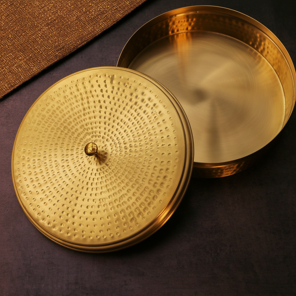 Full Brass Hammered Chapati / Roti Box - 8 Inches Diameter