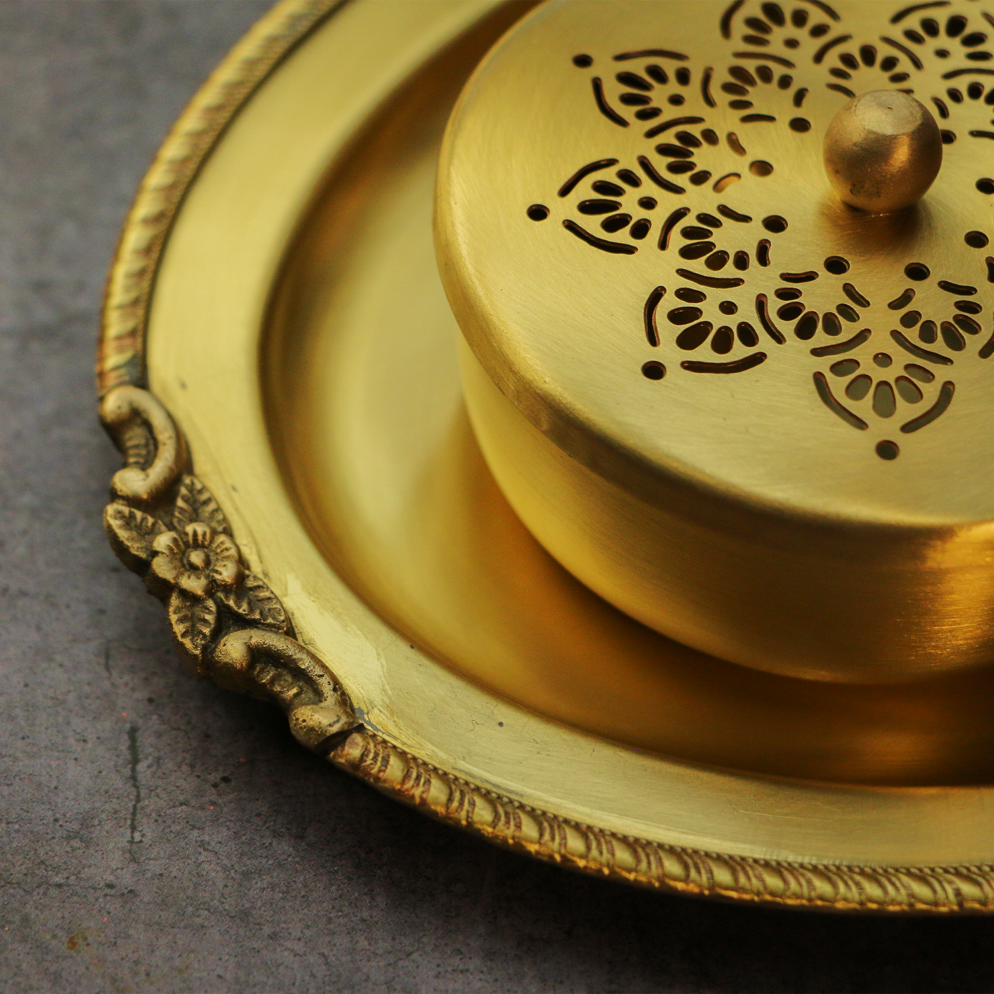 Brass Inlay Spice / Nut Storage Boxes - 3.5 inches with Serving Tray - 3 pcs set - Star Design