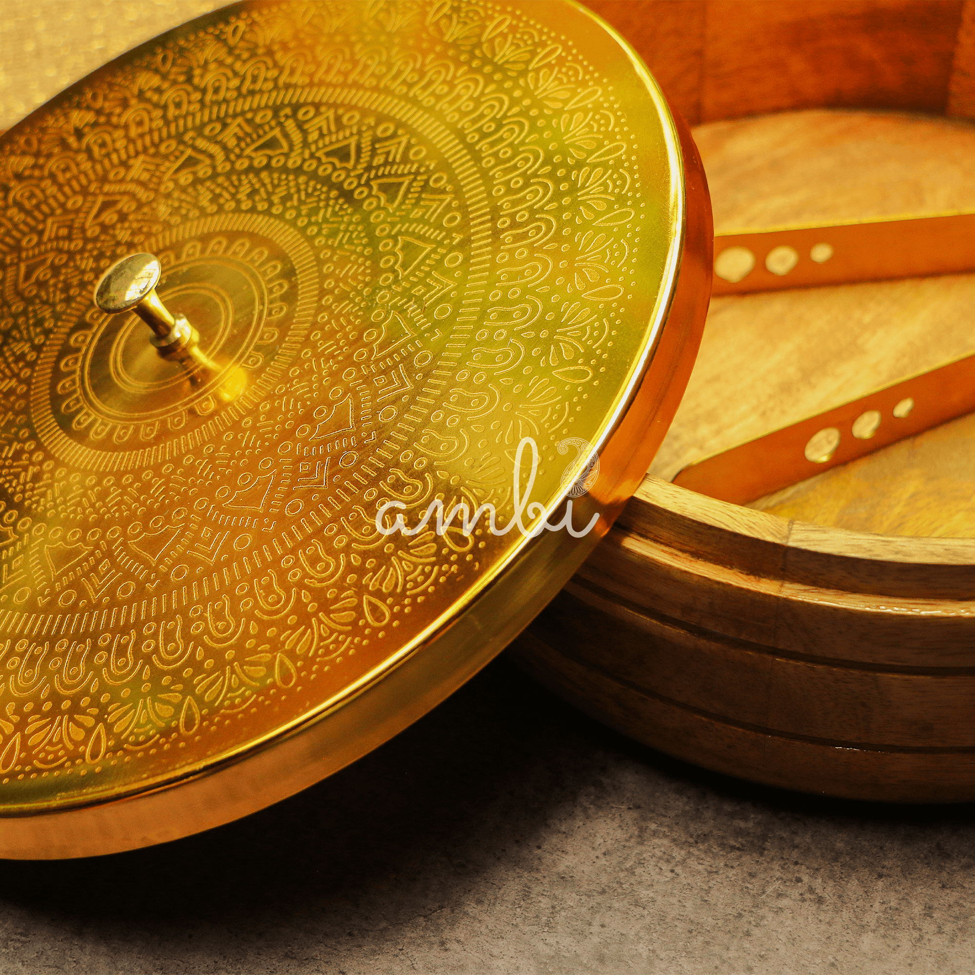 Finely Etched Mandala Chapati / Roti Box - 9 Inches Diameter with Tongs