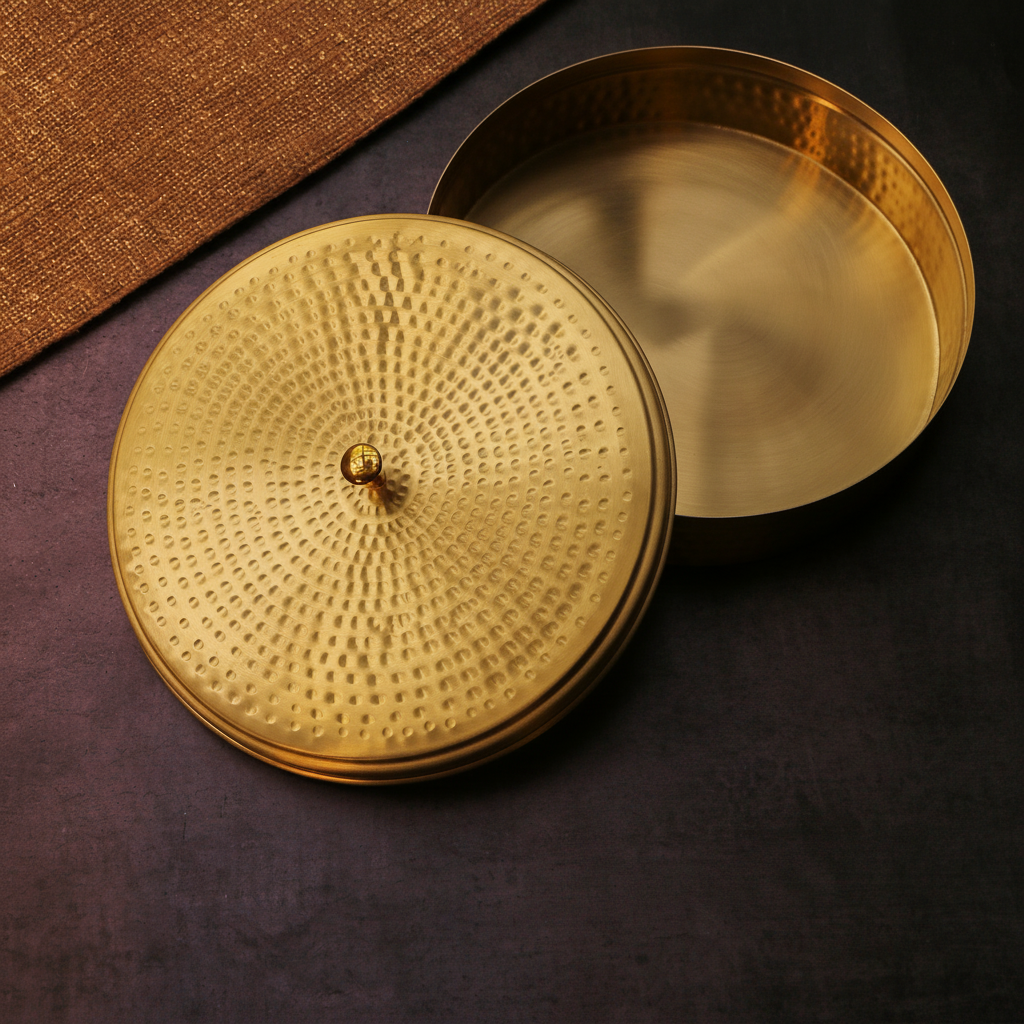 Full Brass Hammered Chapati / Roti Box - 8 Inches Diameter