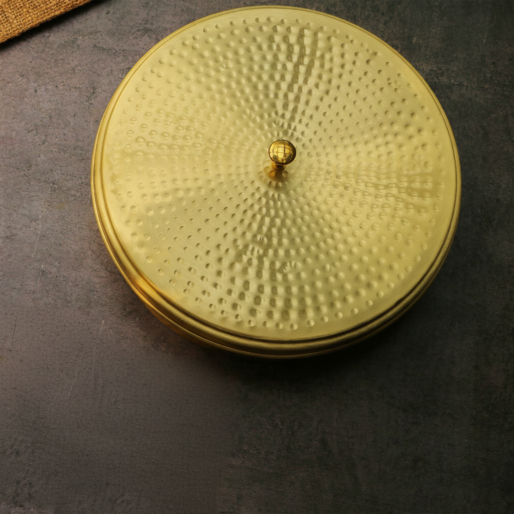 Full Brass Hammered Chapati / Roti Box - 9 Inches Diameter