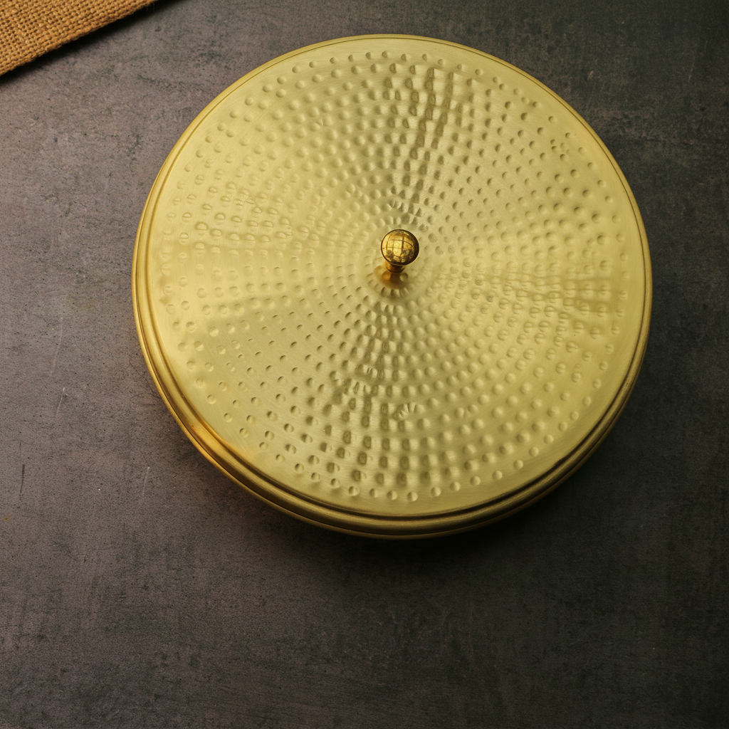Full Brass Hammered Chapati / Roti Box - 8 Inches Diameter