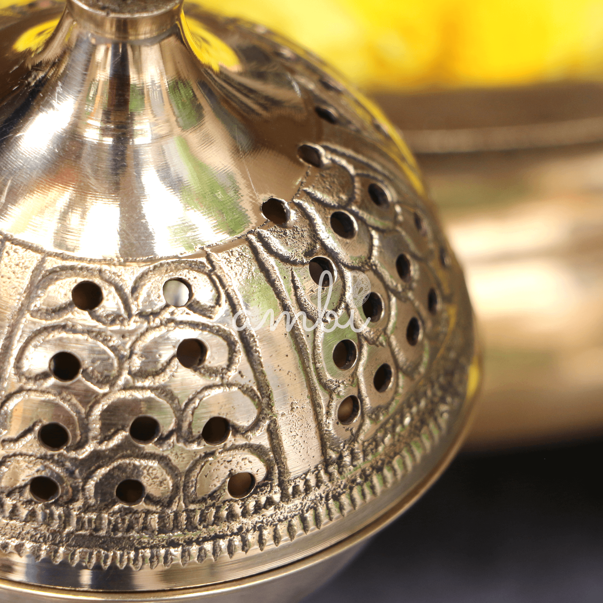 Intricate Brass Dhuni Loban Sambrani Incense Burner with Long Handle - A Masterpiece