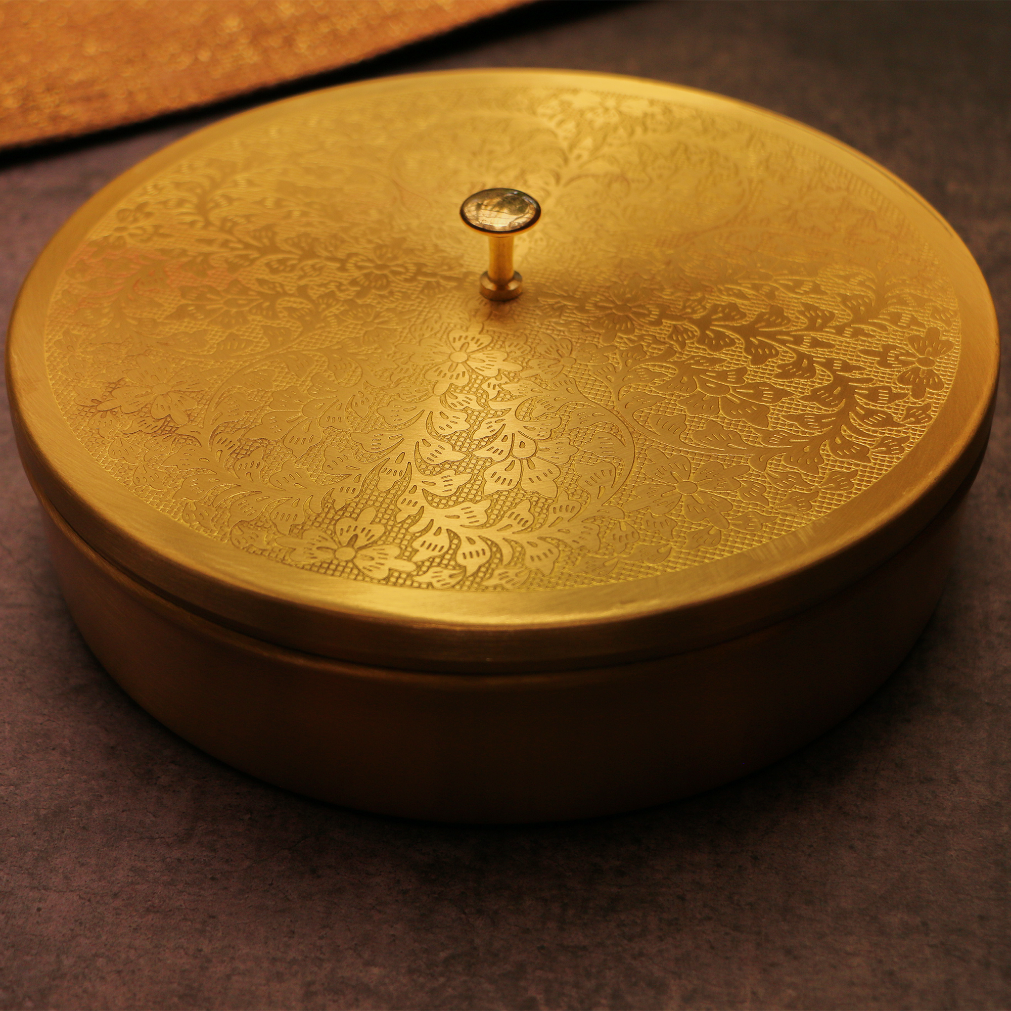 Intricately Etched Brass Spice Chest Masala Daani (7 Containers) - Medium