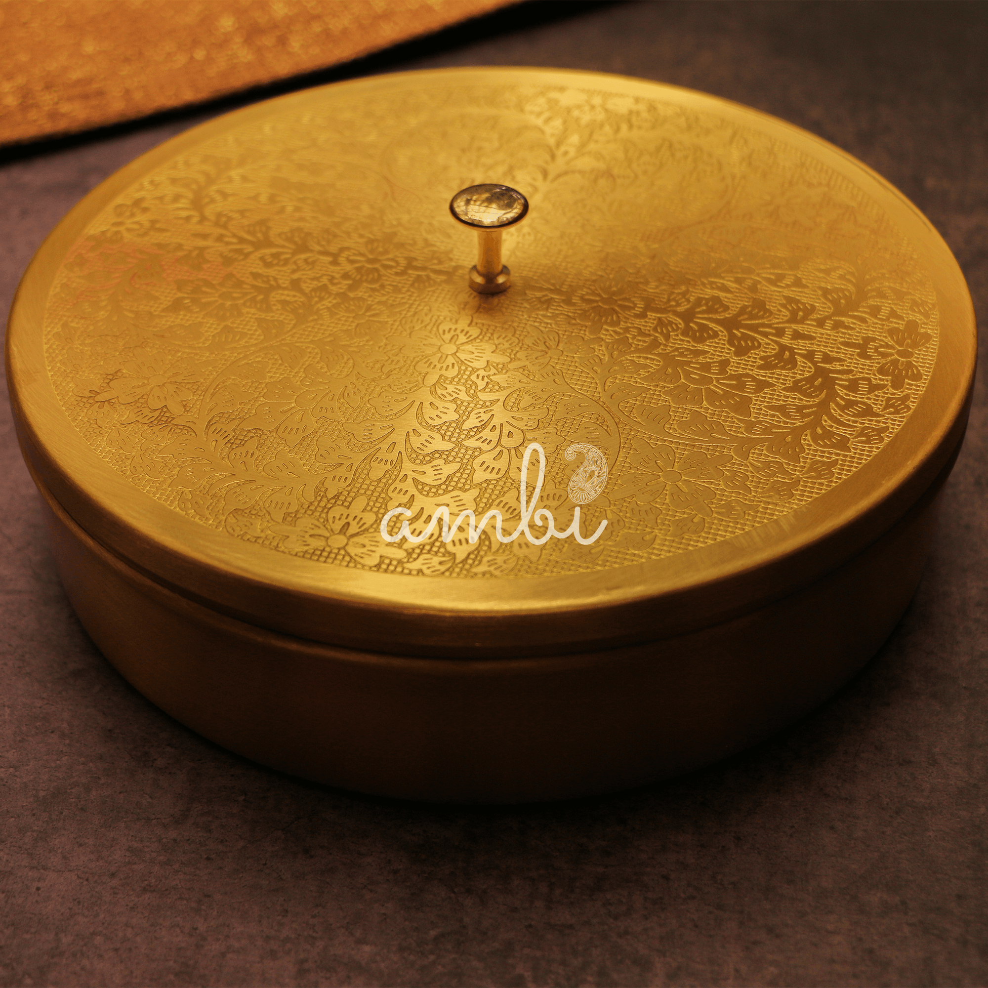 Intricately Etched Brass Spice Chest Masala Daani (7 Containers) - Medium