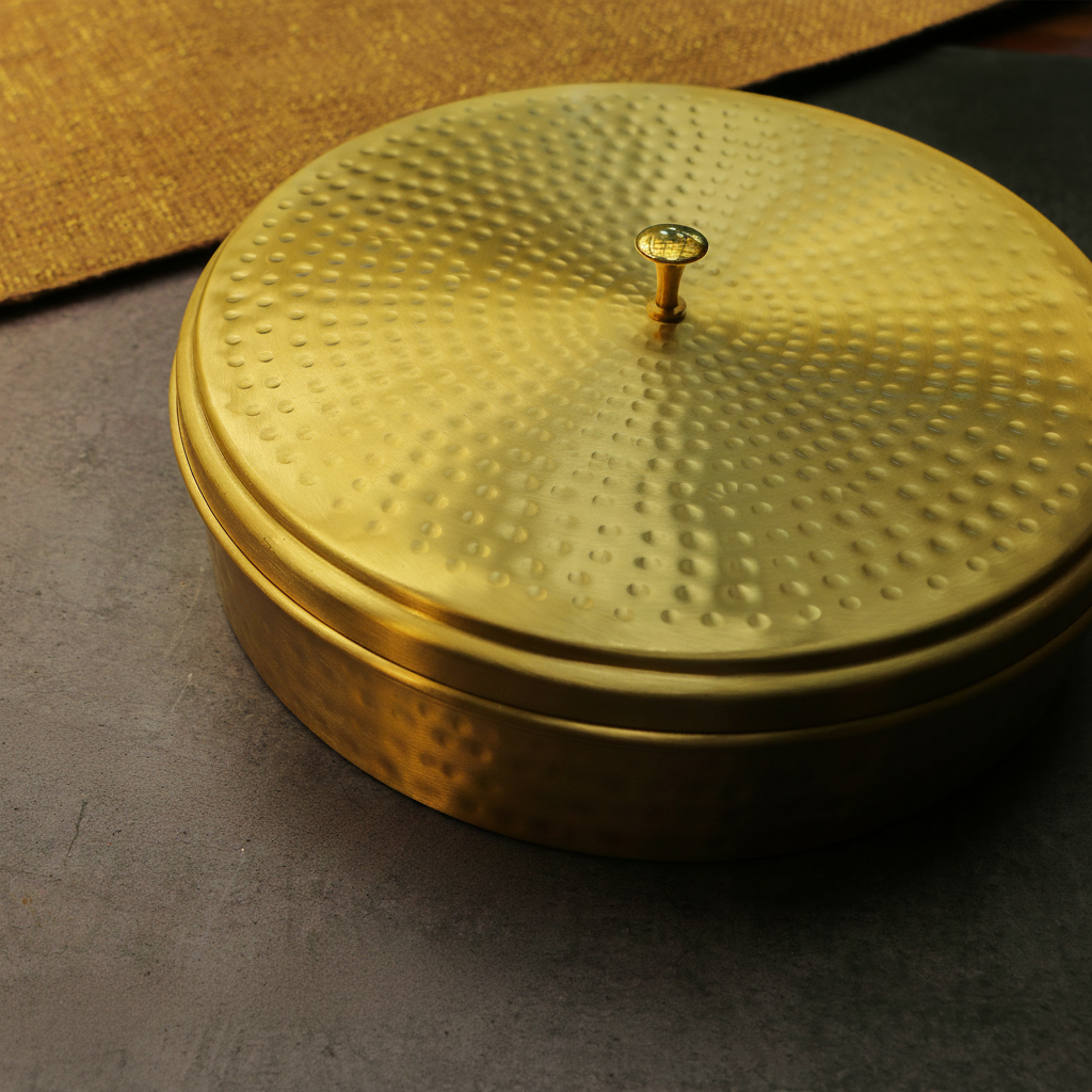 Full Brass Hammered Chapati / Roti Box - 9 Inches Diameter