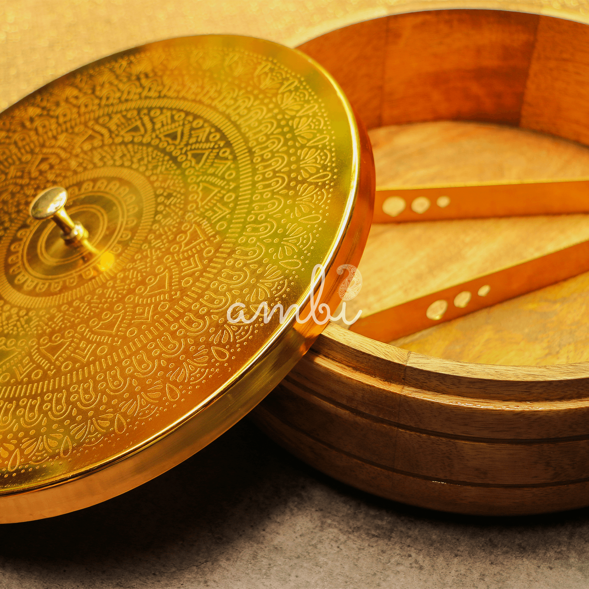 Finely Etched Mandala Chapati / Roti Box - 9 Inches Diameter with Tongs