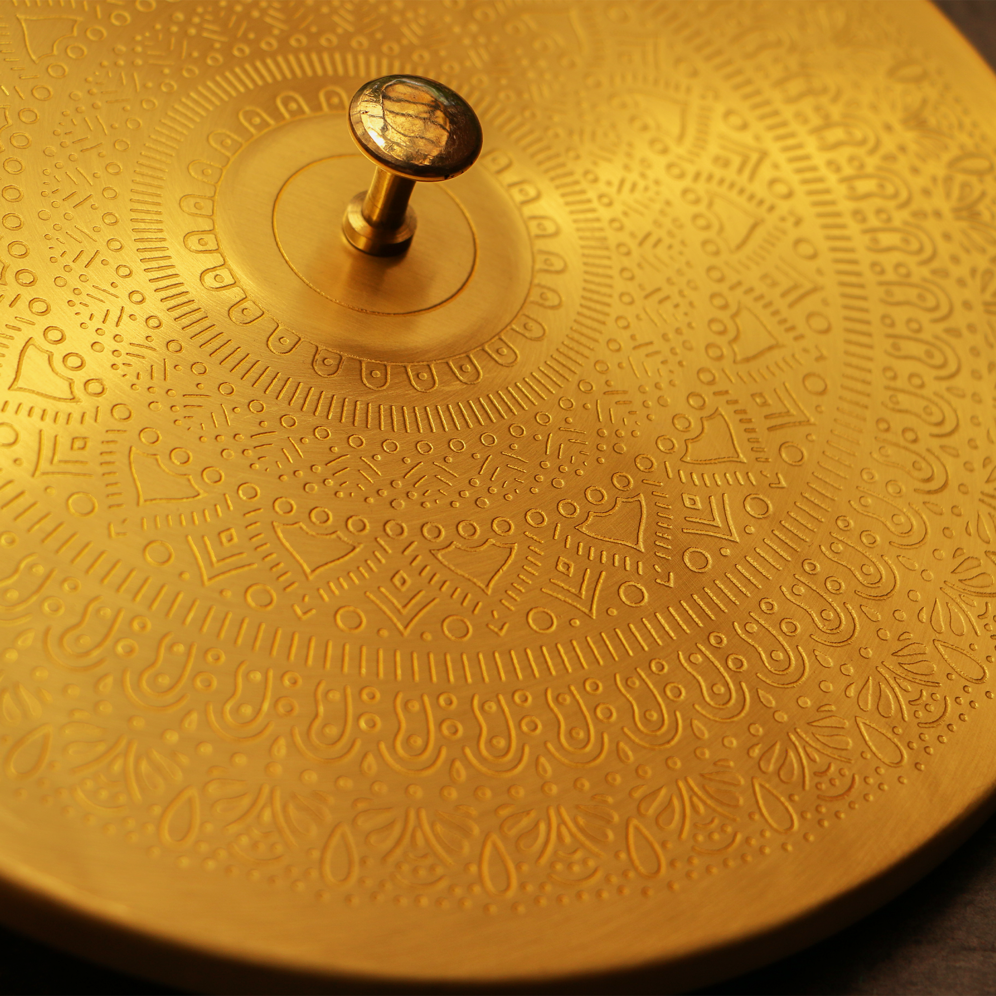 Finely Etched Brass Spice Chest Masala Daani (7 Containers) - Mandala Pattern - 8.3 Inche