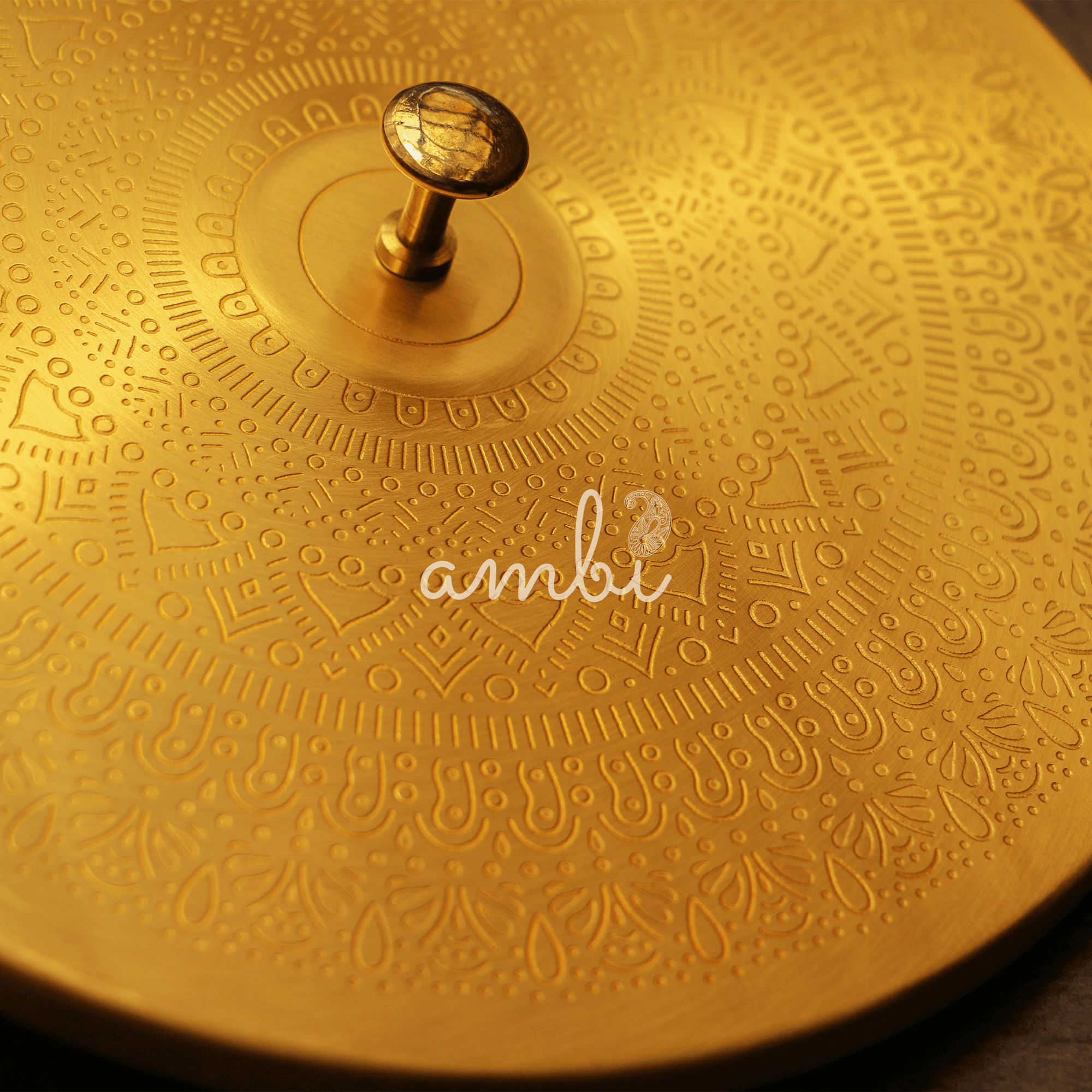 Finely Etched Brass Spice Chest Masala Daani (7 Containers) - Mandala Pattern - 8.3 Inche