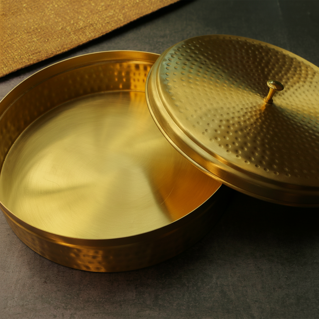 Full Brass Hammered Chapati / Roti Box - 8 Inches Diameter