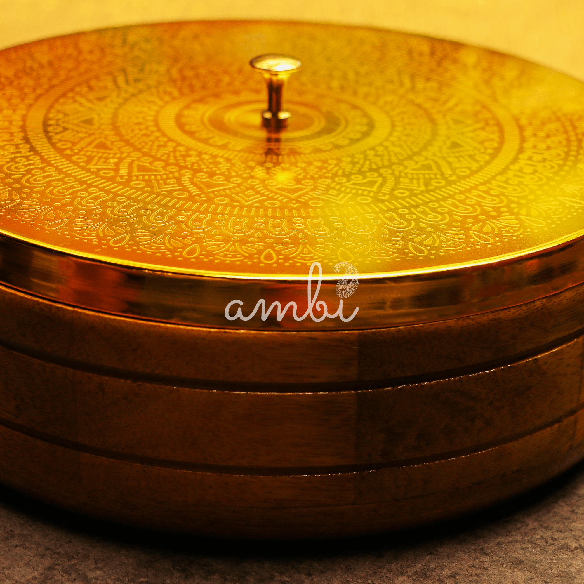 Finely Etched Mandala Chapati / Roti Box - 9 Inches Diameter with Tongs