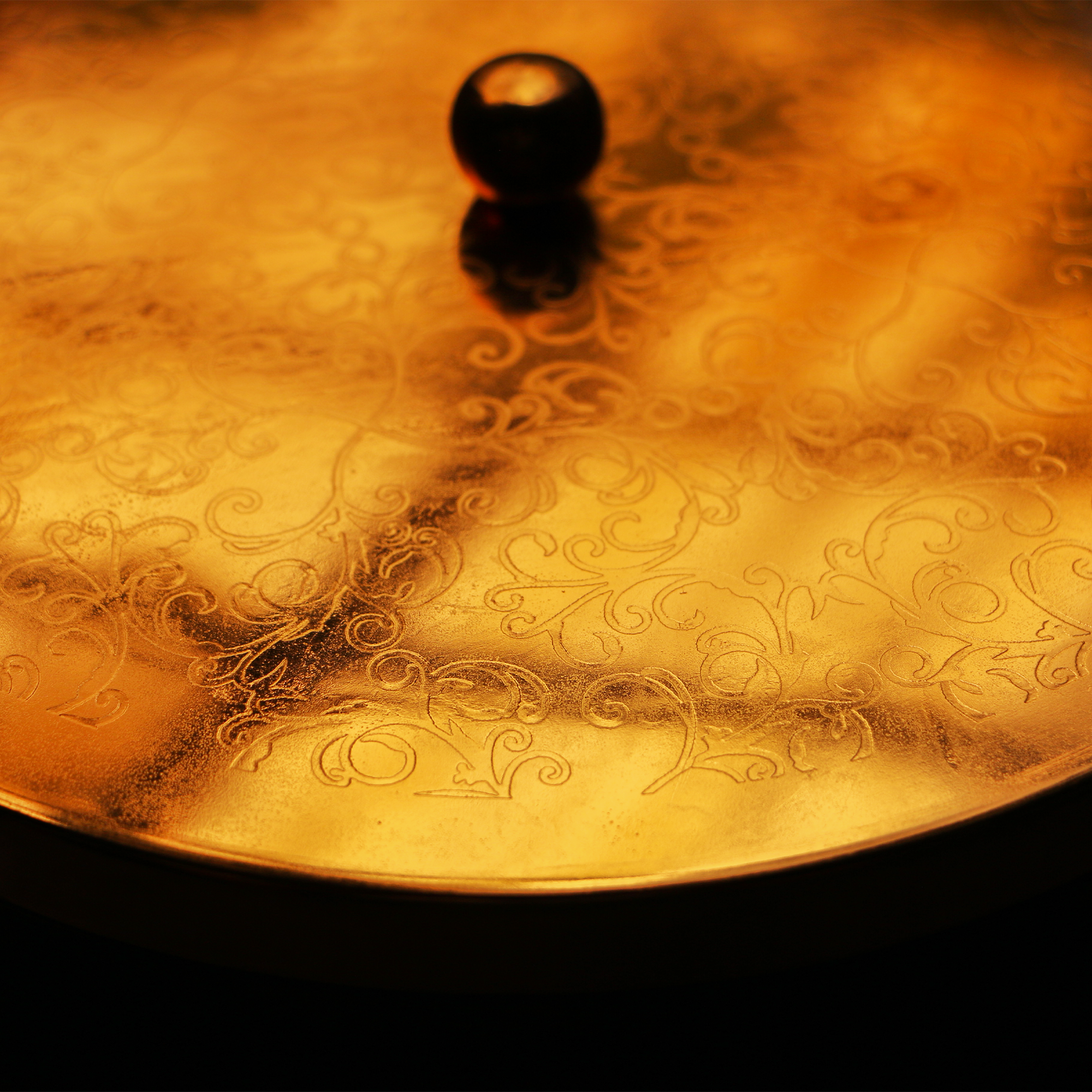 Finely Engraved Chapati / Roti Box - 9 Inches Diameter with Tongs - Copper Shade