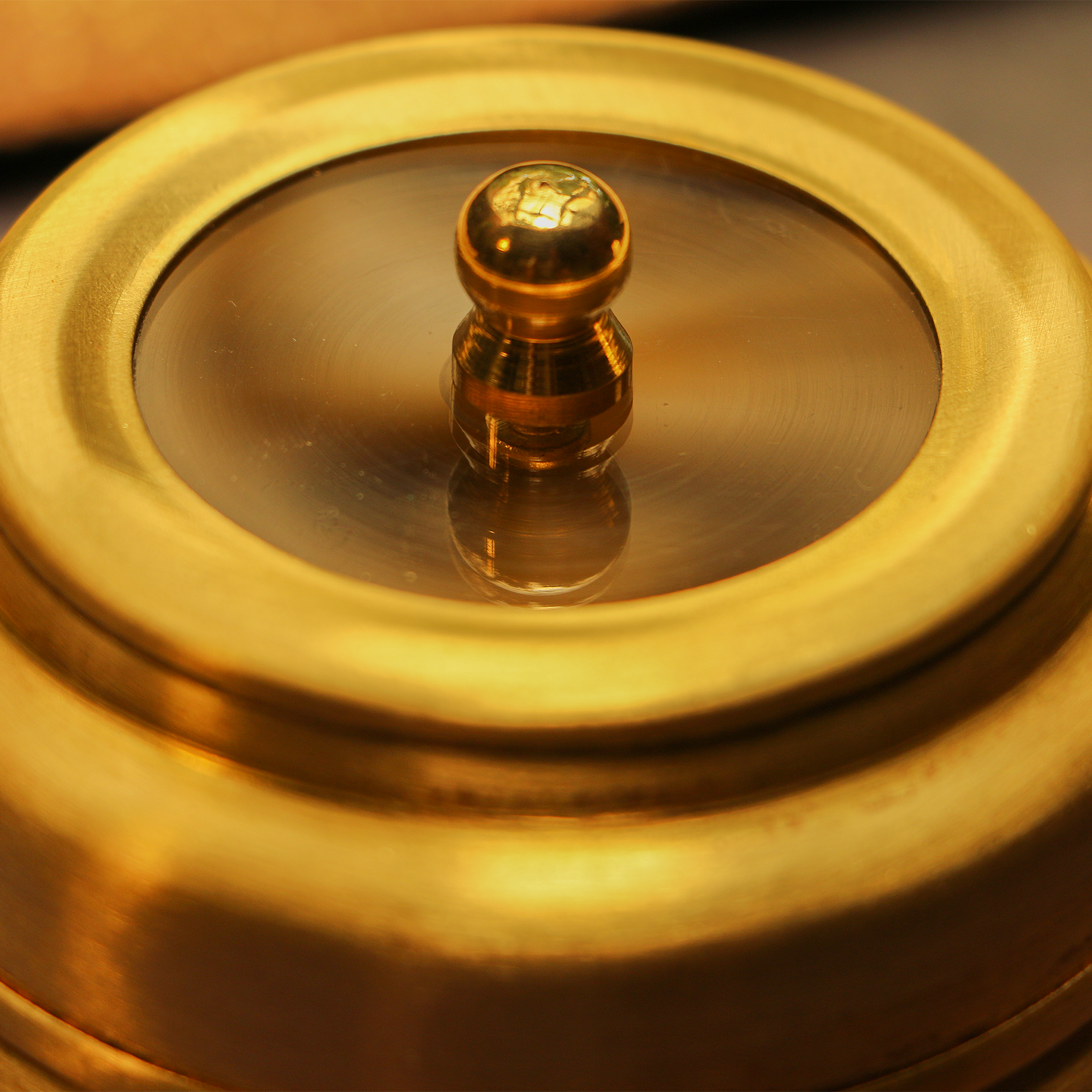 Pure Brass Ghee Pot With Spoon - Gold Finish / Transparent Top