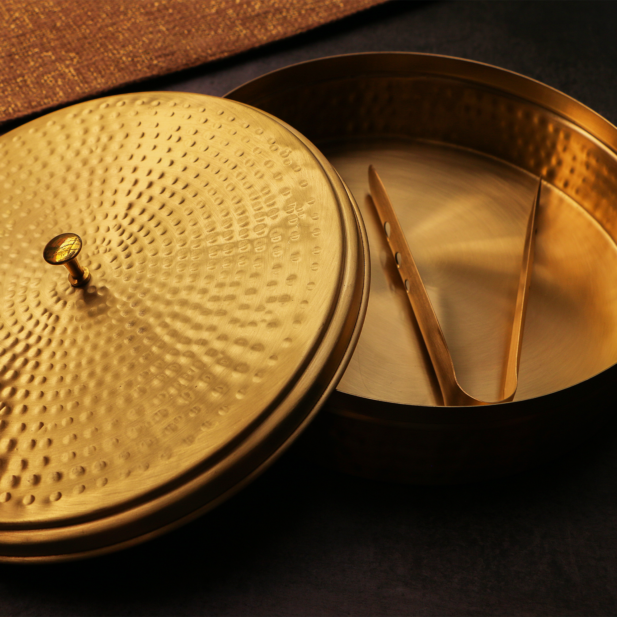 Full Brass Hammered Chapati / Roti Box - 9 Inches Diameter