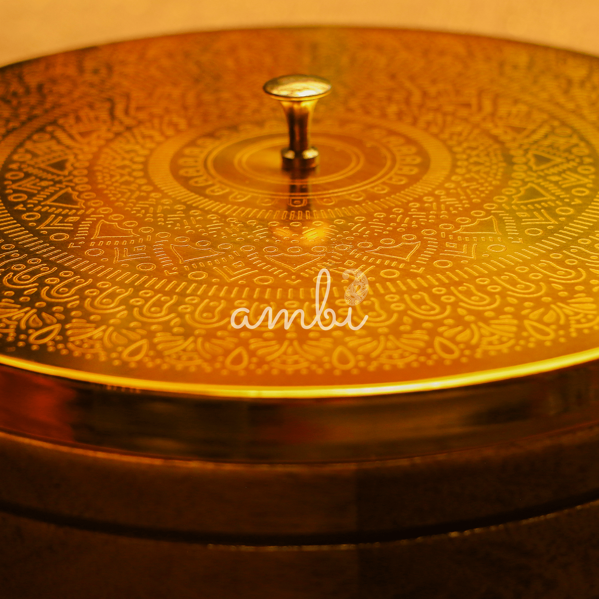 Finely Etched Mandala Chapati / Roti Box - 9 Inches Diameter with Tongs