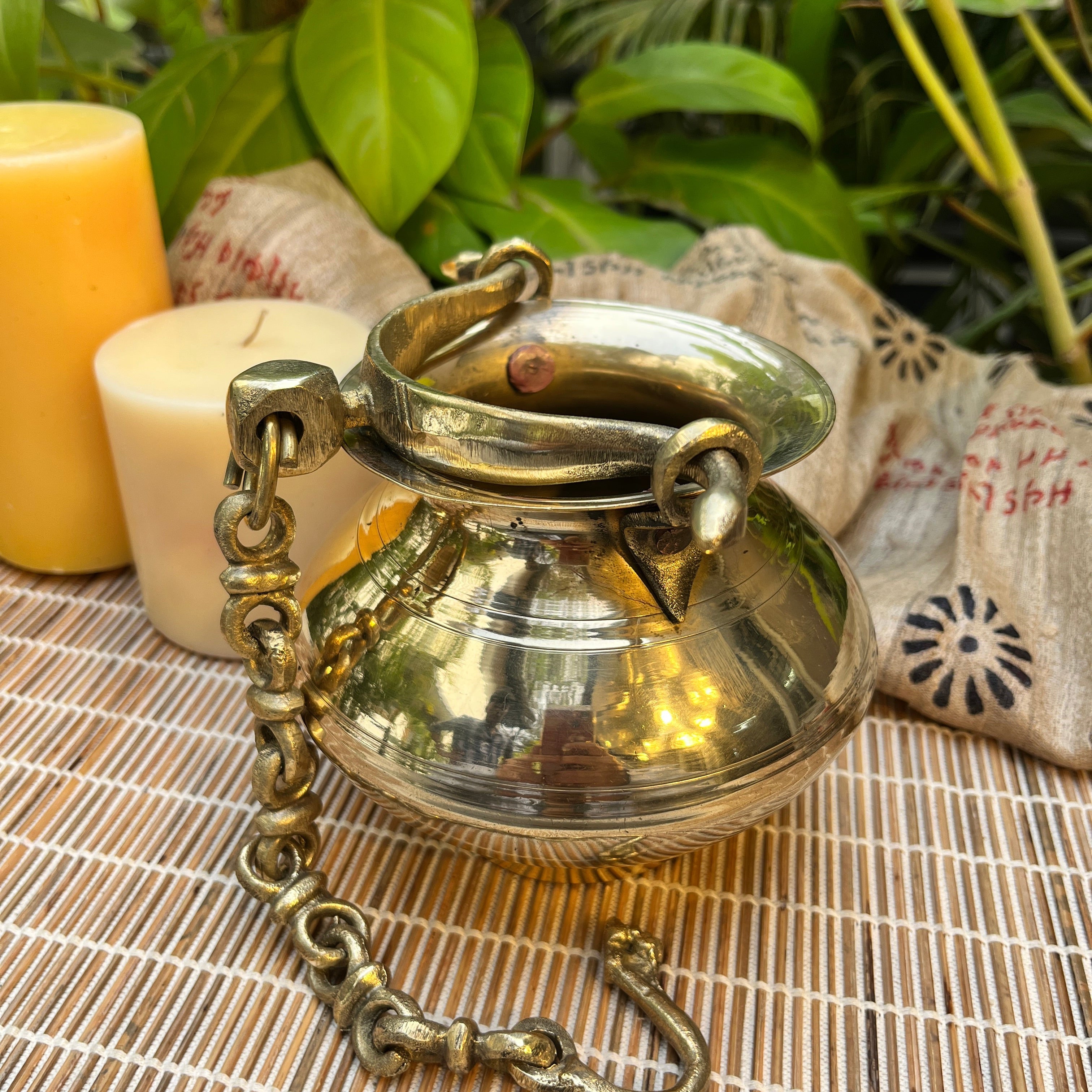 Handcrafted Vintage Heritage Brass Lota With Hanging Loop and chain